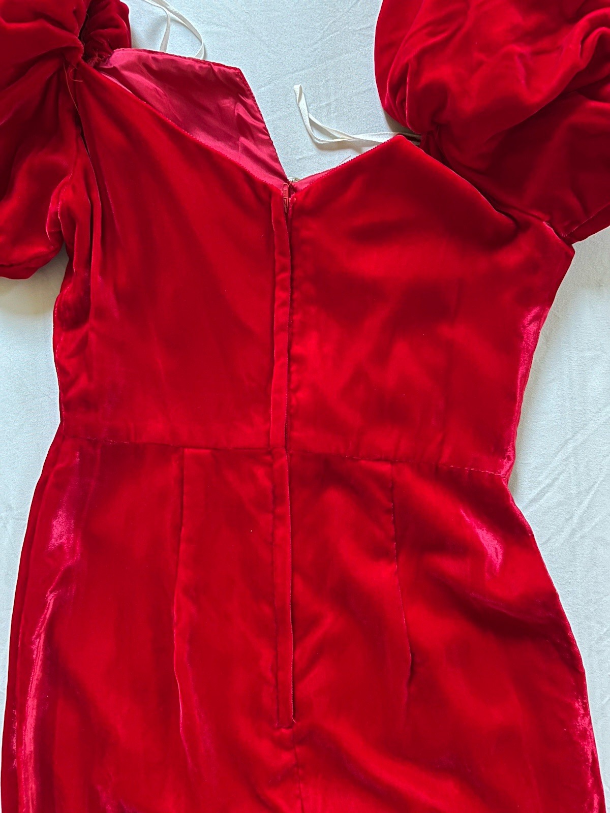 Vintage 90s ILGWU Jordan Fashions Red Velvet Gown, Puff Sleeve, Size 7/8