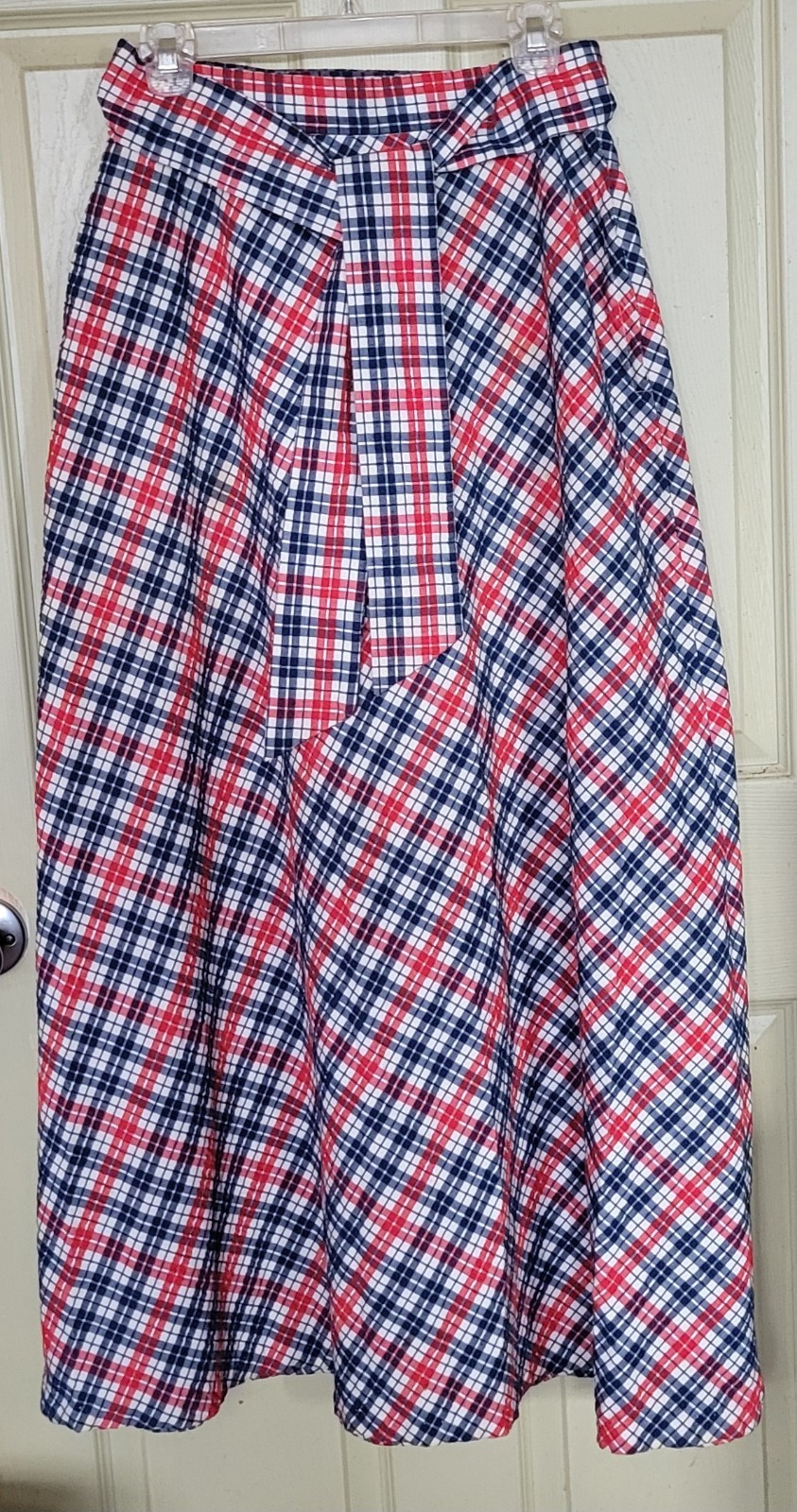 America’s 250th Red White Blue Vintage Sz 14 Seersucker Maxi Skirt Cotton/Poly