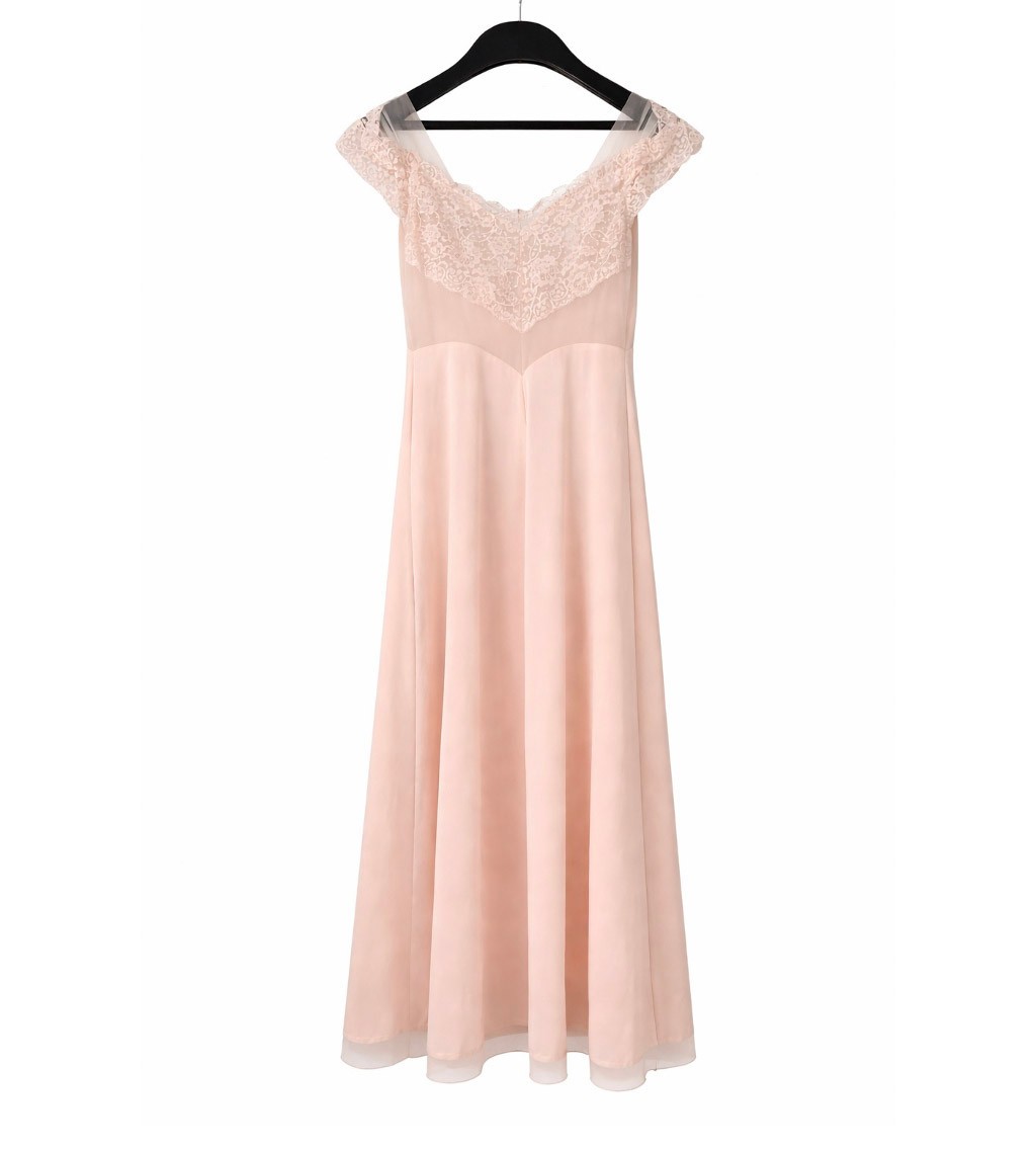 Vintage Blush Pink Lace Chiffon Nightgown Maxi Dress Romantic Slip Coquette