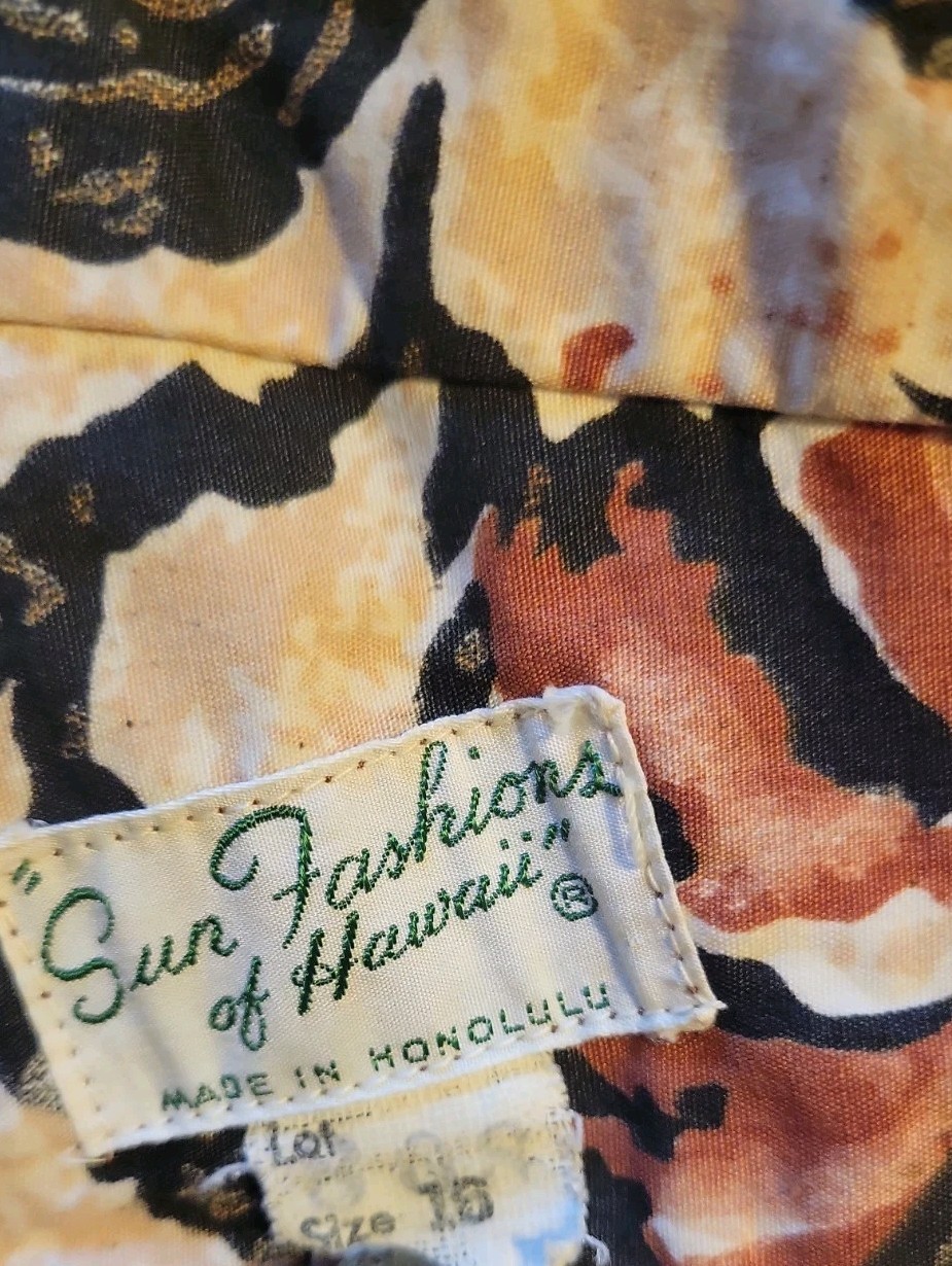 Vintage Sun Fashions of Hawaii Floral Swim Dress Cotton Tiki Flower