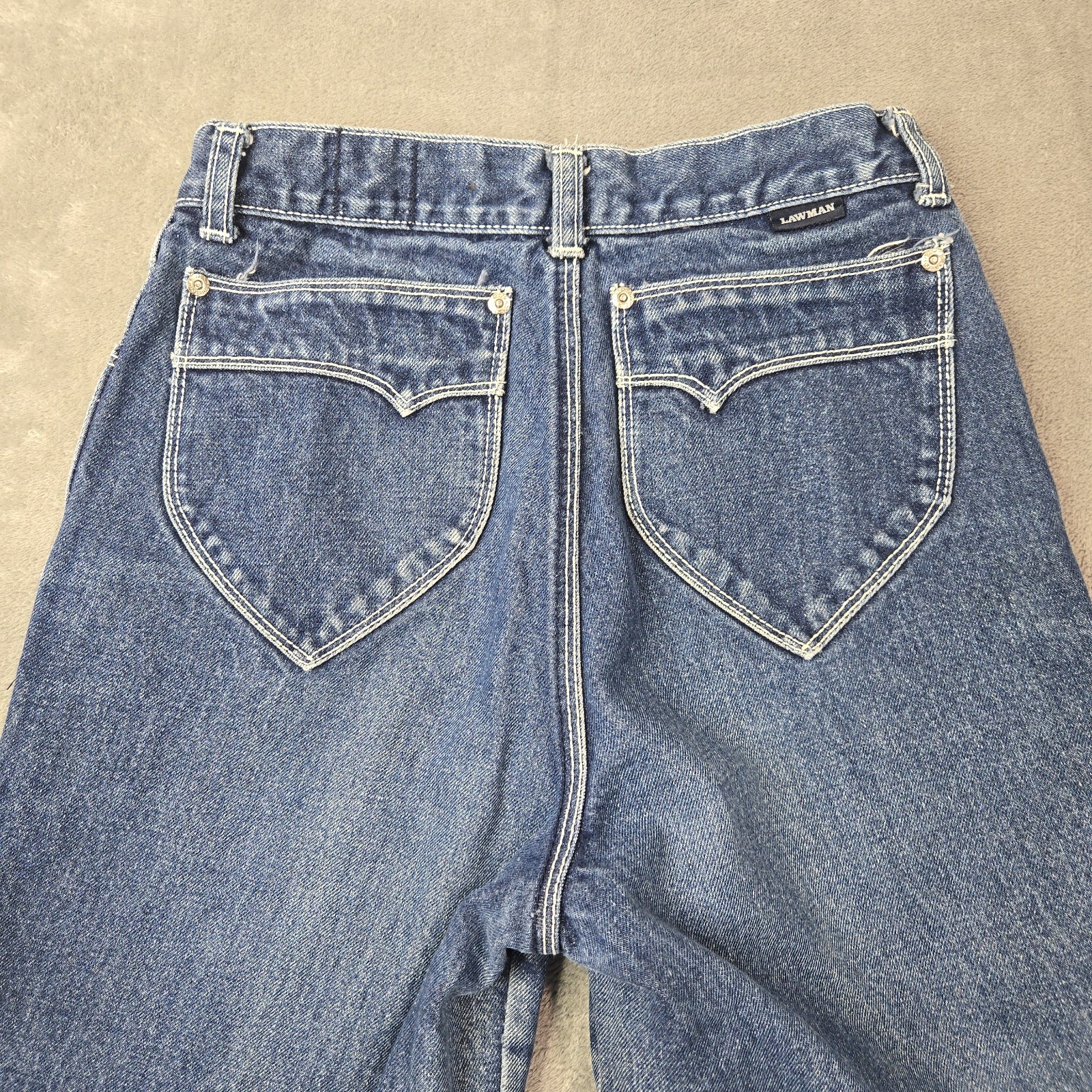 Vintage 70s 80s Lawman Jeans 30 XL Hemmed (~26″x27″) Blue Fade Denim 100% Cotton
