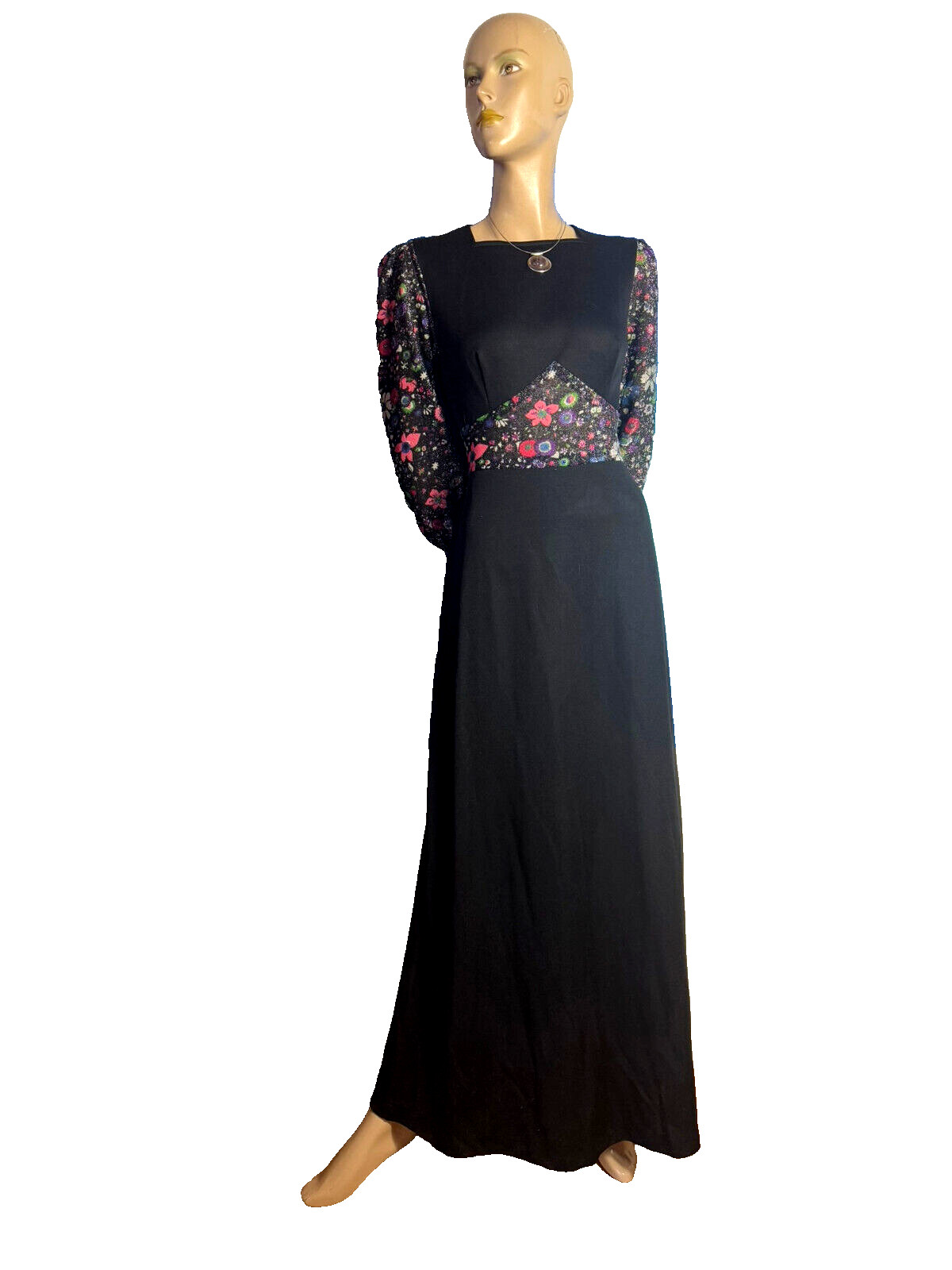 70s Maxi Dress Black Lurex Lamé Hippie Boho ABBA Disco Vintage Dress 38/40