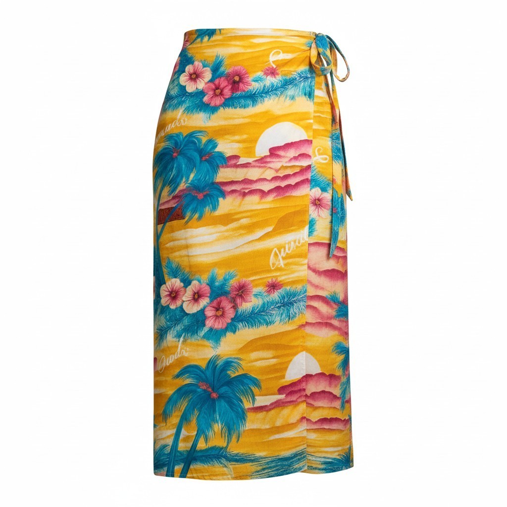 JAMS WORLD Vintage Wrap Skirt Sarong Adjustable Waist Rayon Paradise Hawaii | L
