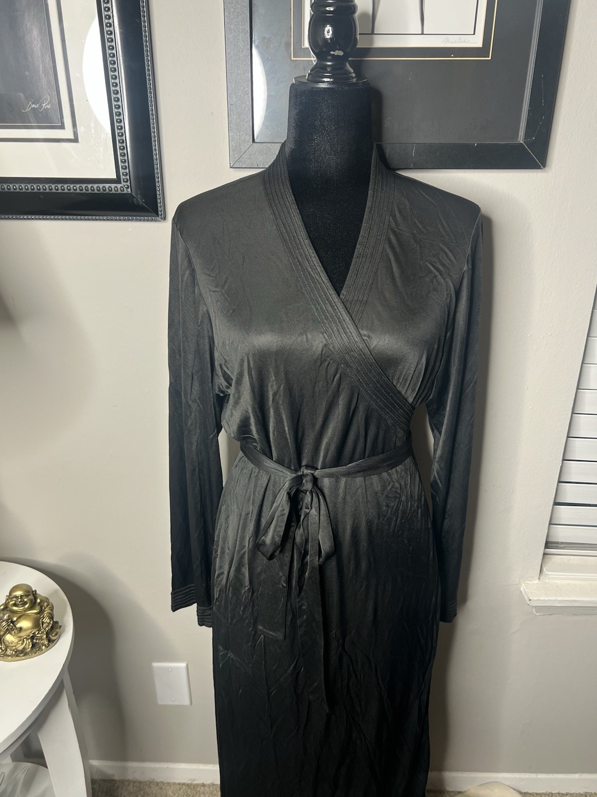 Vintage La Perla Black Wrap Robe Full Length Size 1 Small Made In Italy