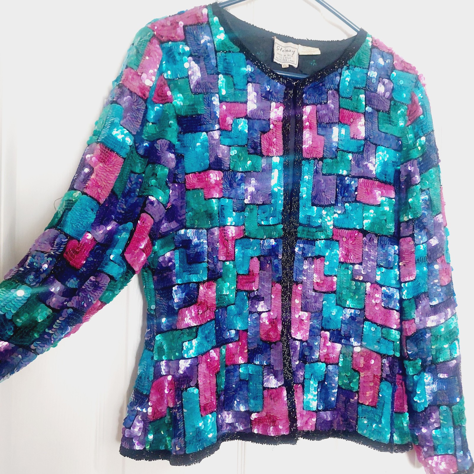 Stenay Vintage 80’s Sequined Embellished Silk Women’s XL Jacket Coctail Blazer