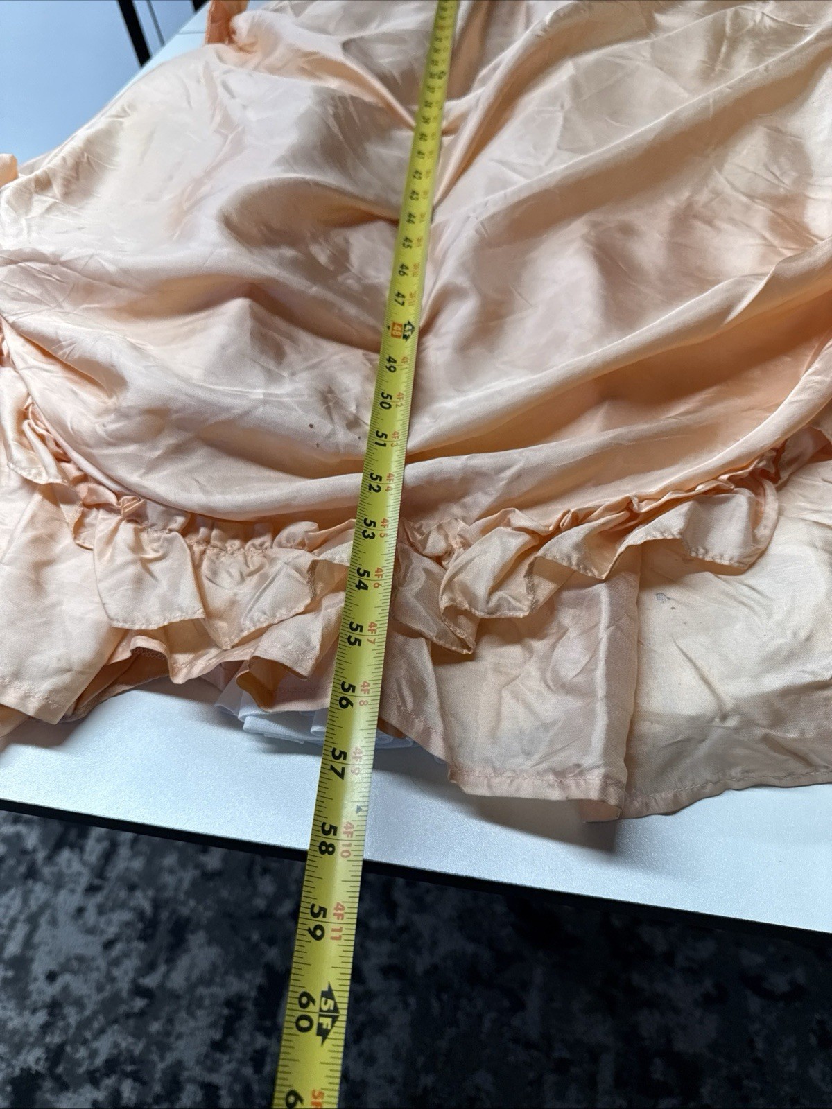 Vintage 70s Peach Taffeta Prom Dress Puffy Sleeve Bows US Sz 10 Made England