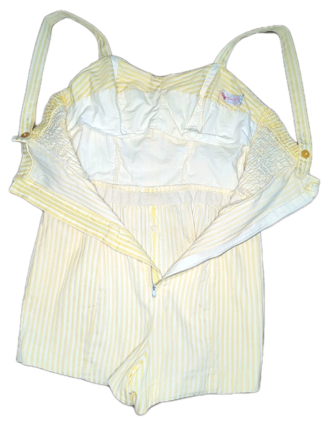 Vintage 1950s Playsuit Jumpsuit Yellow Striped By Rose Marie Reid Of California