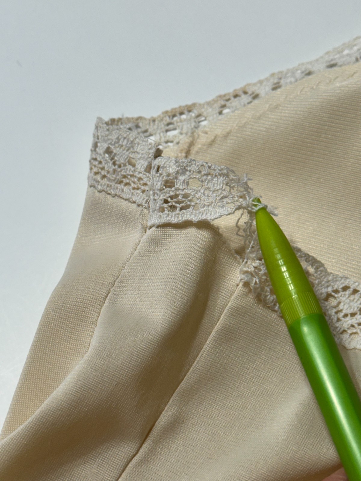 Vintage Beige Full Slip Dress Princess Seam Lace Trim Nylon Neutral Sweetheart