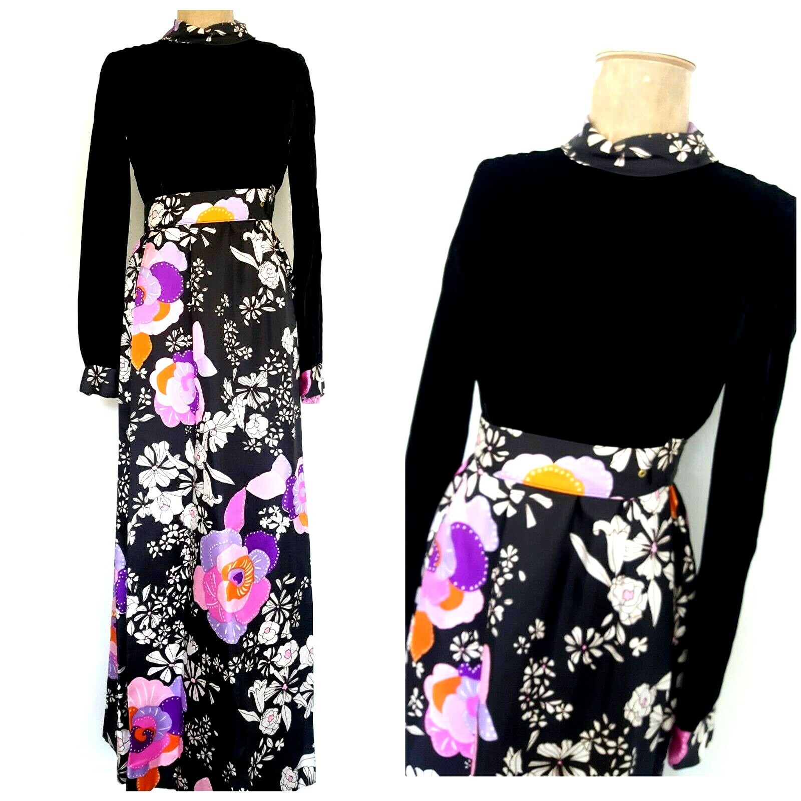 VTG Futura Couture Dress Size XSmall Velvet Floral MOD Vintage 1960s