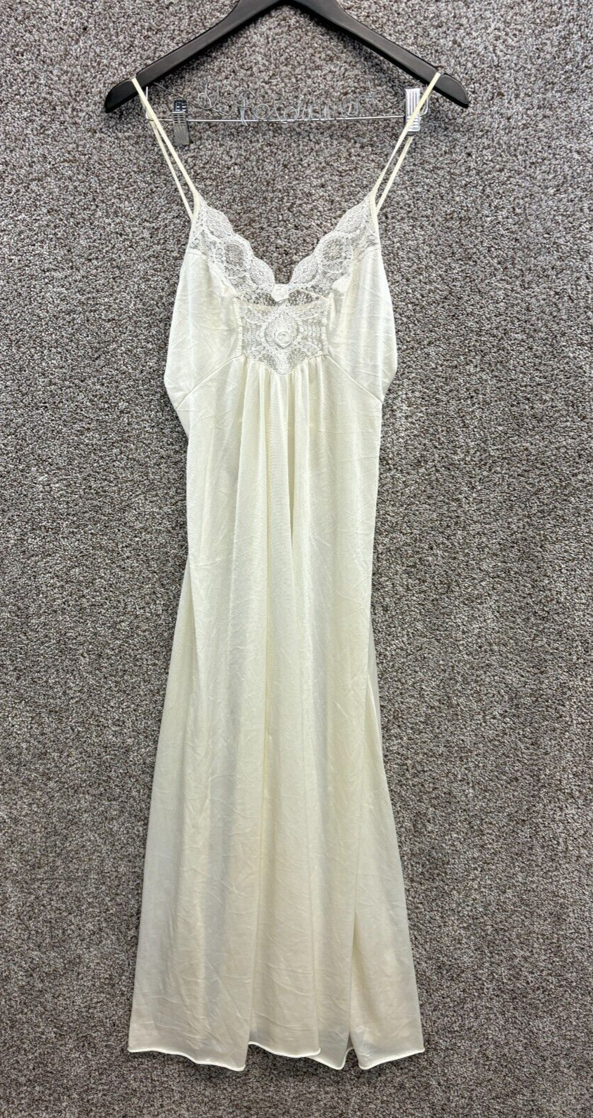 Vintage Lingerie Ivory Maxi Nightgown Strappy Sleeve Lace Front See Measurements