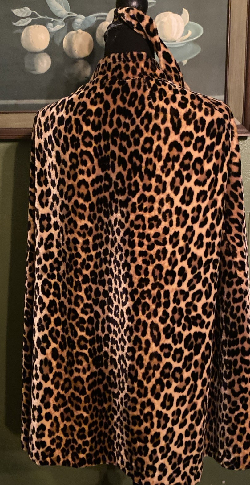 vintage 1960’s LEOPARD faux fur CAPE jacket COAT Crushed Velvet Texture S
