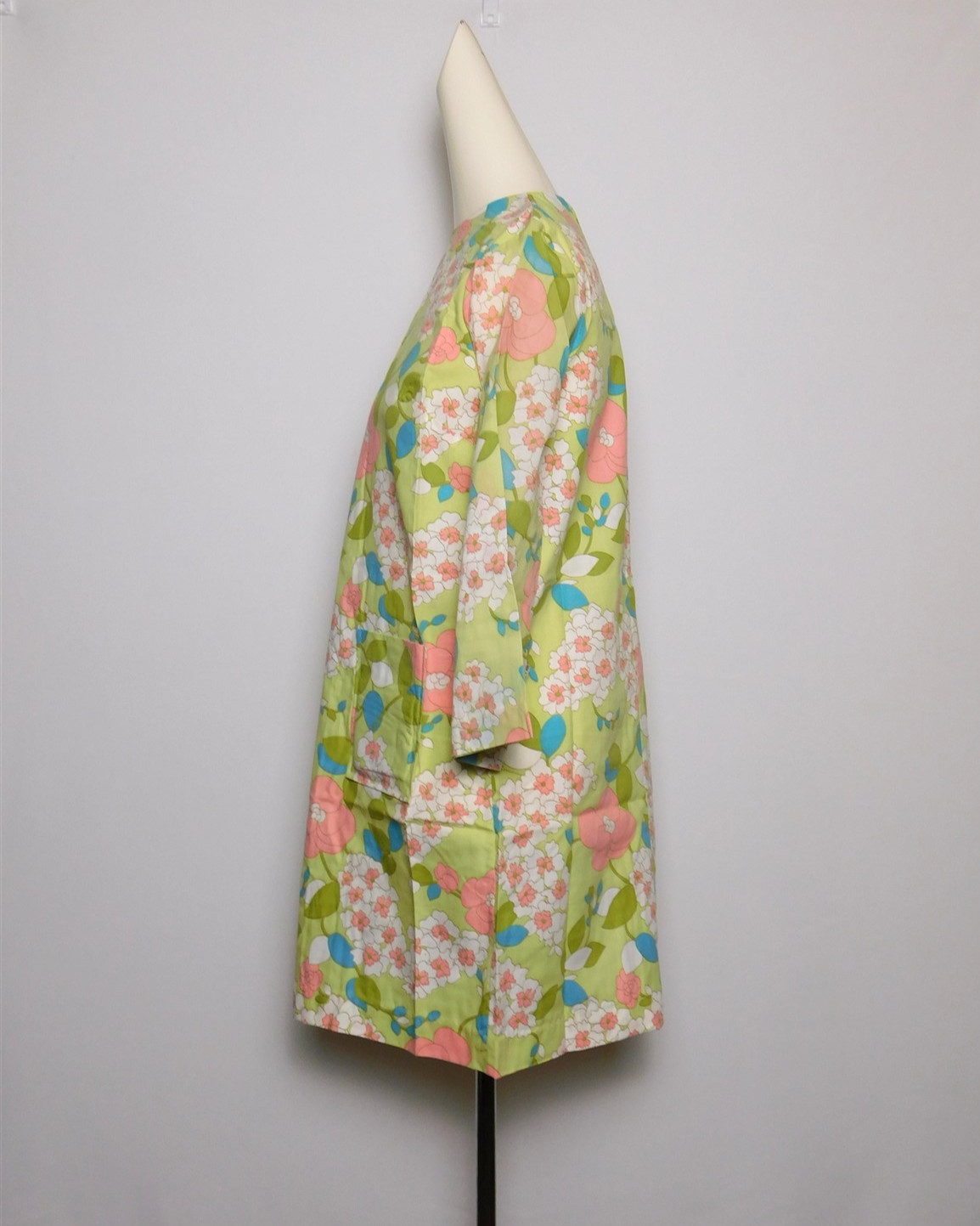NWT Vintage Women’s 1960s Celadon Green Floral Cotton Blend Shift Dress 15/16