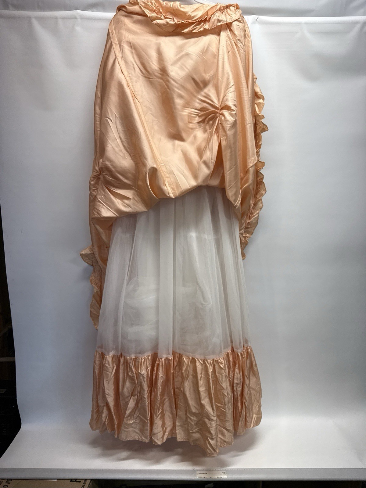 Vintage 70s Peach Taffeta Prom Dress Puffy Sleeve Bows US Sz 10 Made England