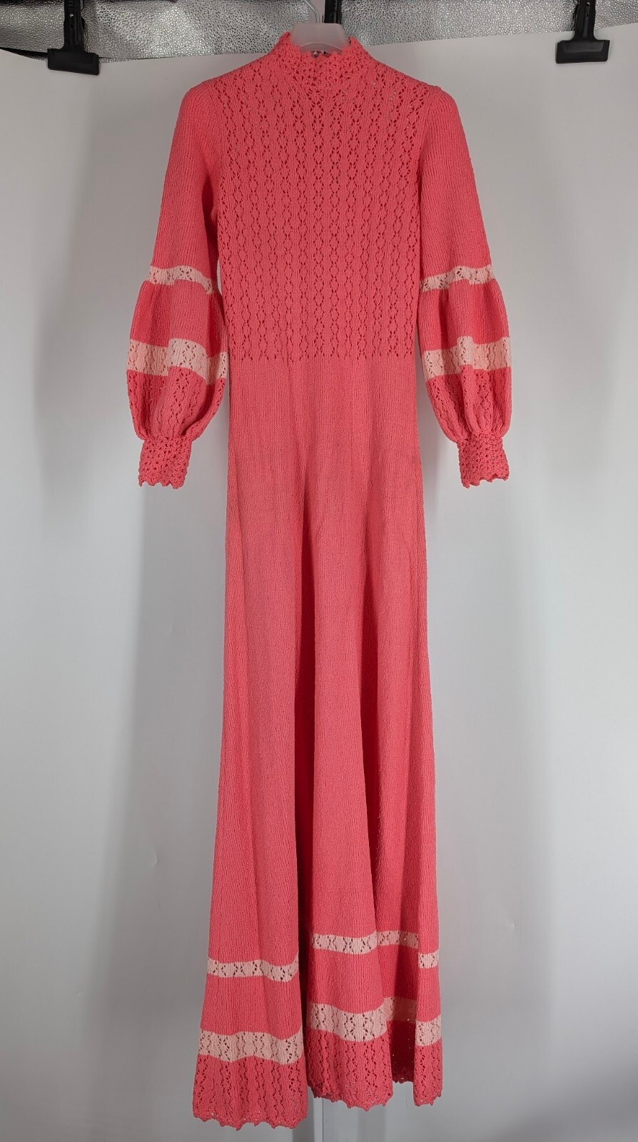 Miss JoAnn California Vtg Italian Knit Pink Bodycon Twiggy Mod Boho Dress 32-36″