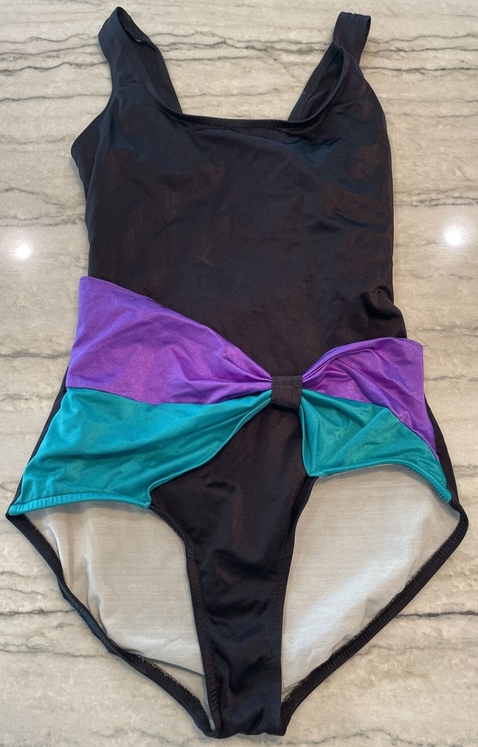 SUNBIRD Swimsuit Sz 11/12 One Piece Built In Bra Colorblock Black Vintage