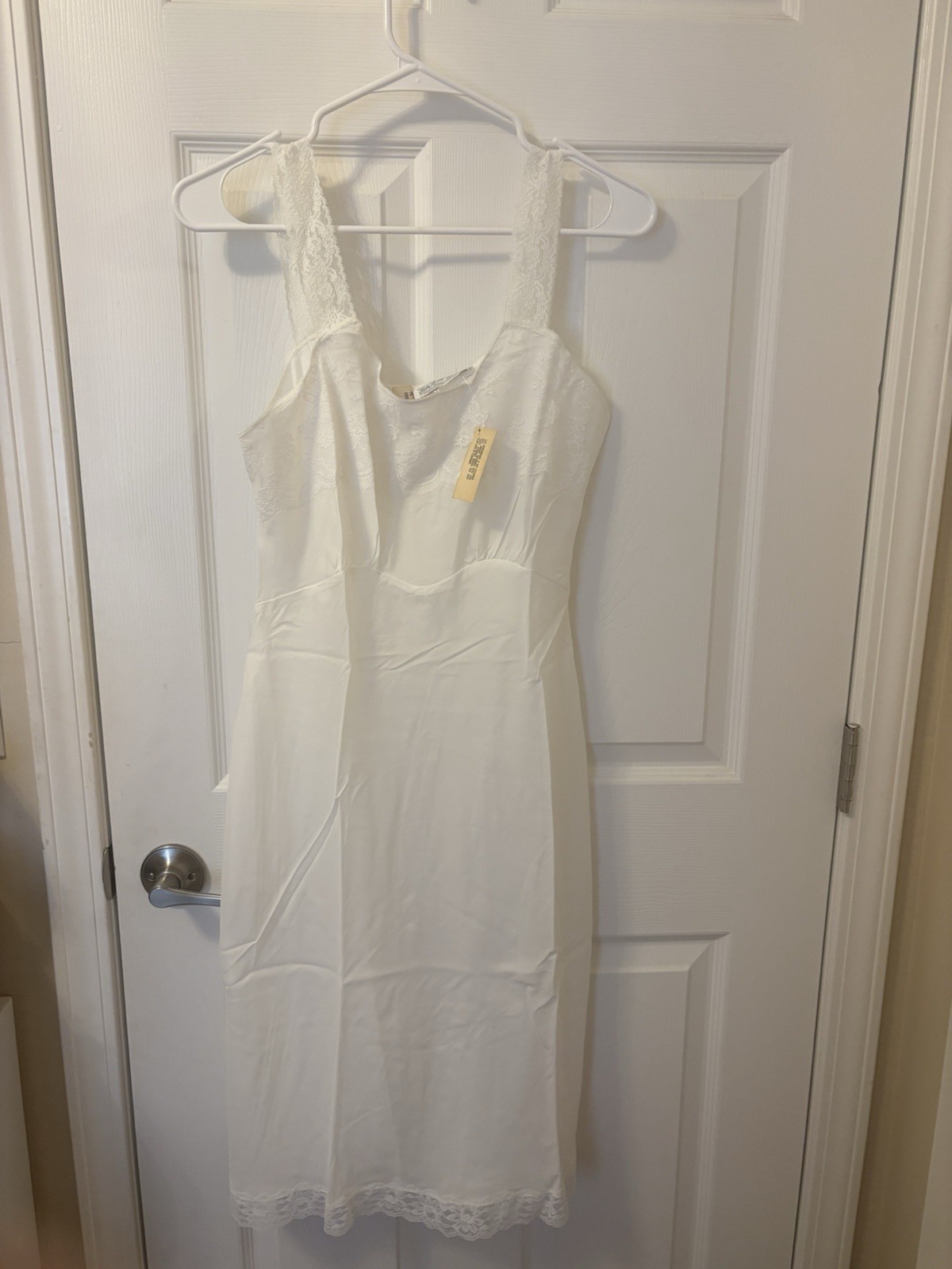 Lady Lynne VTG Slip Dress White Lace Trim 42” Sz 36 1500 Brand New With Tags