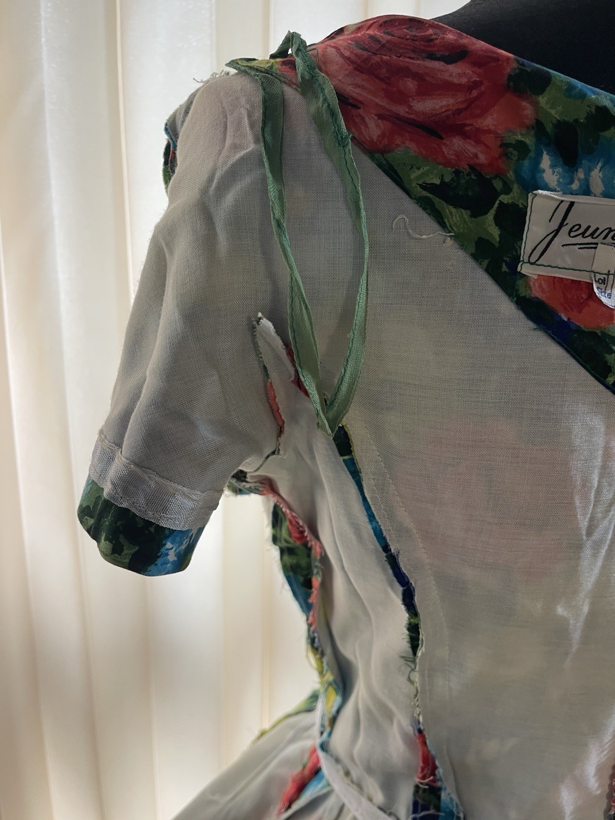 NWOT Vintage 50s Multi Floral Cotton FULL Dress JEUNESSE Pockets BELT M L SPRING