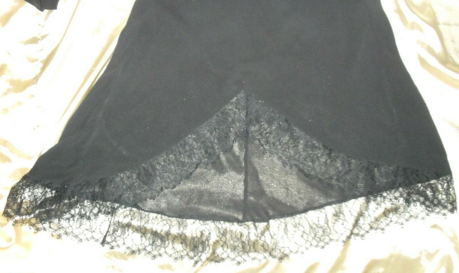 S P Victoria’s Secret Silk Gown Dress Long Black Chiffon Lace BackTrain 3/4 Slv
