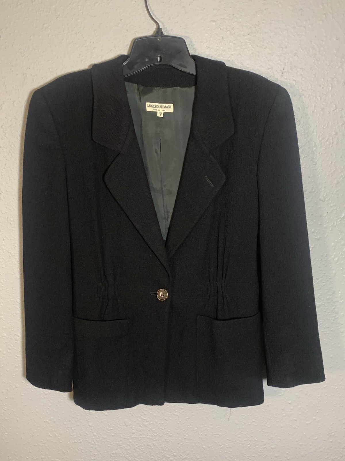 Vintage 80s Giorgio Armani GFT Era Black Wool Blazer Jacket Made Italy Womens 38