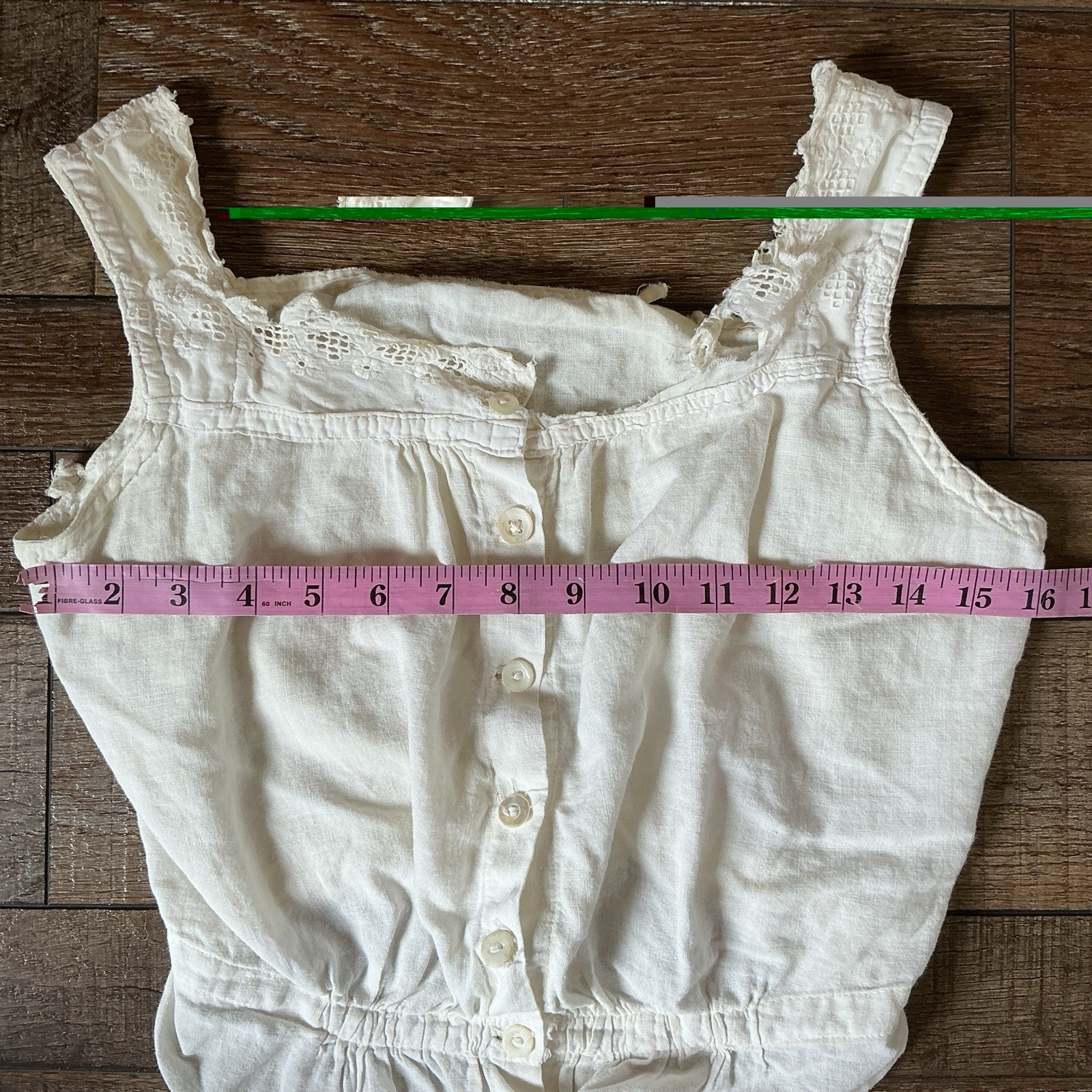 Antique Victorian Corset Cover Eyelet Lace Cotton Womens Sz S Button Front #20F4