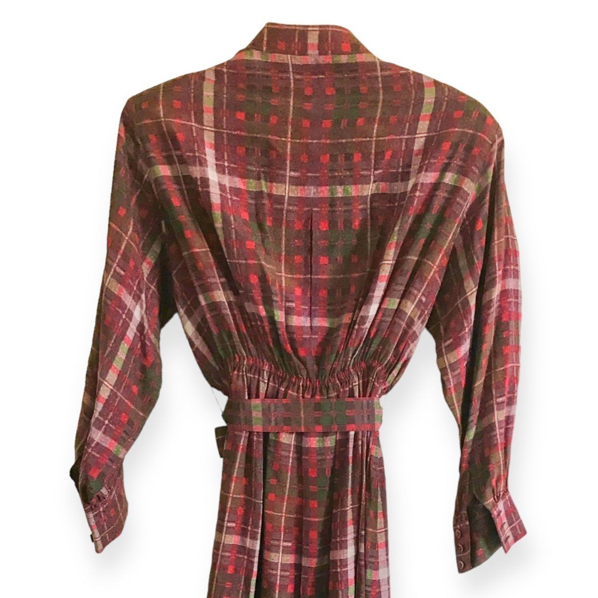 Vintage 1980s Christian Aujard Silk Plaid Shirt Dress Made in Italy, Size 40 IT
