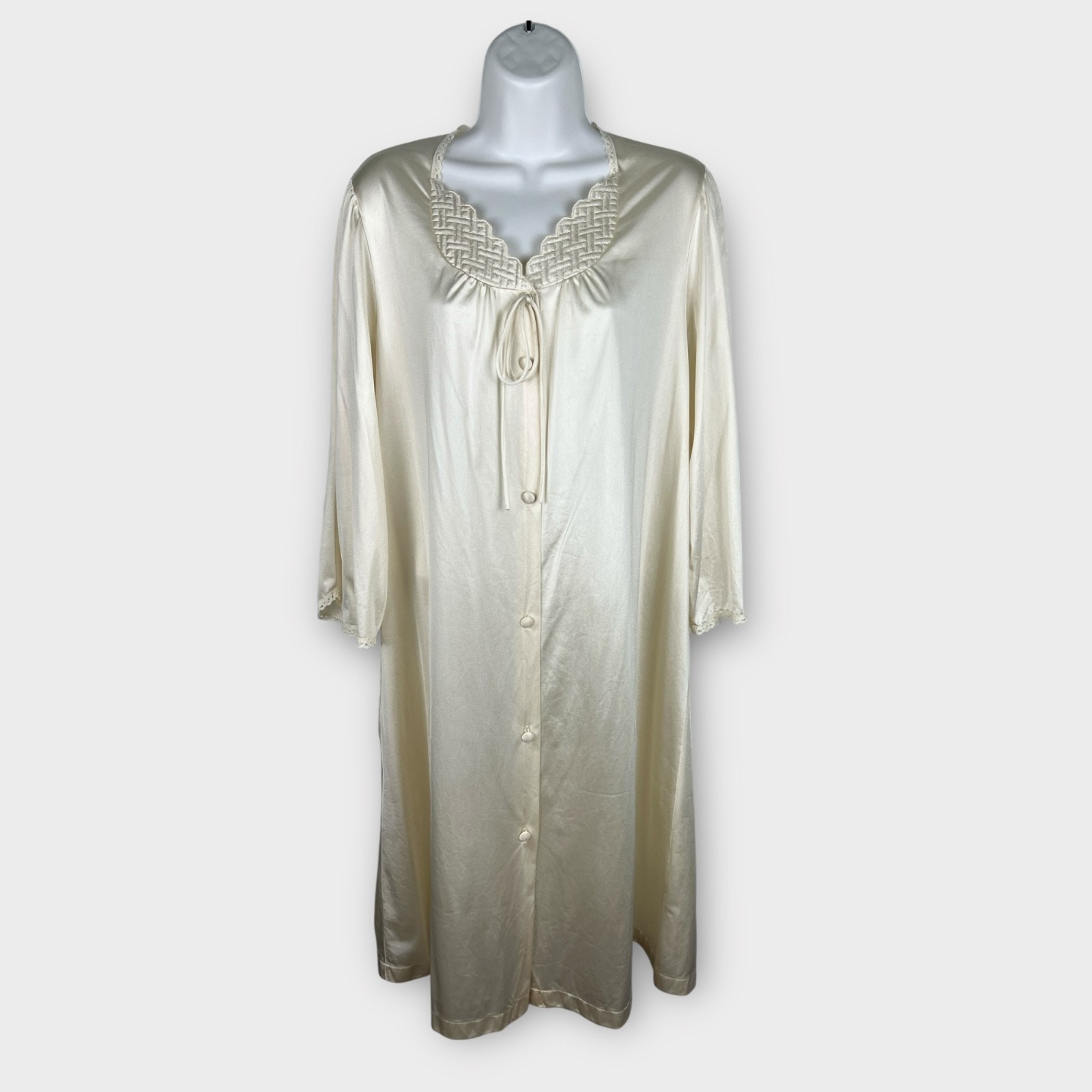 Vintage Cream Satin Button Down Collectible By JC Penny Made In USA Robe Medium