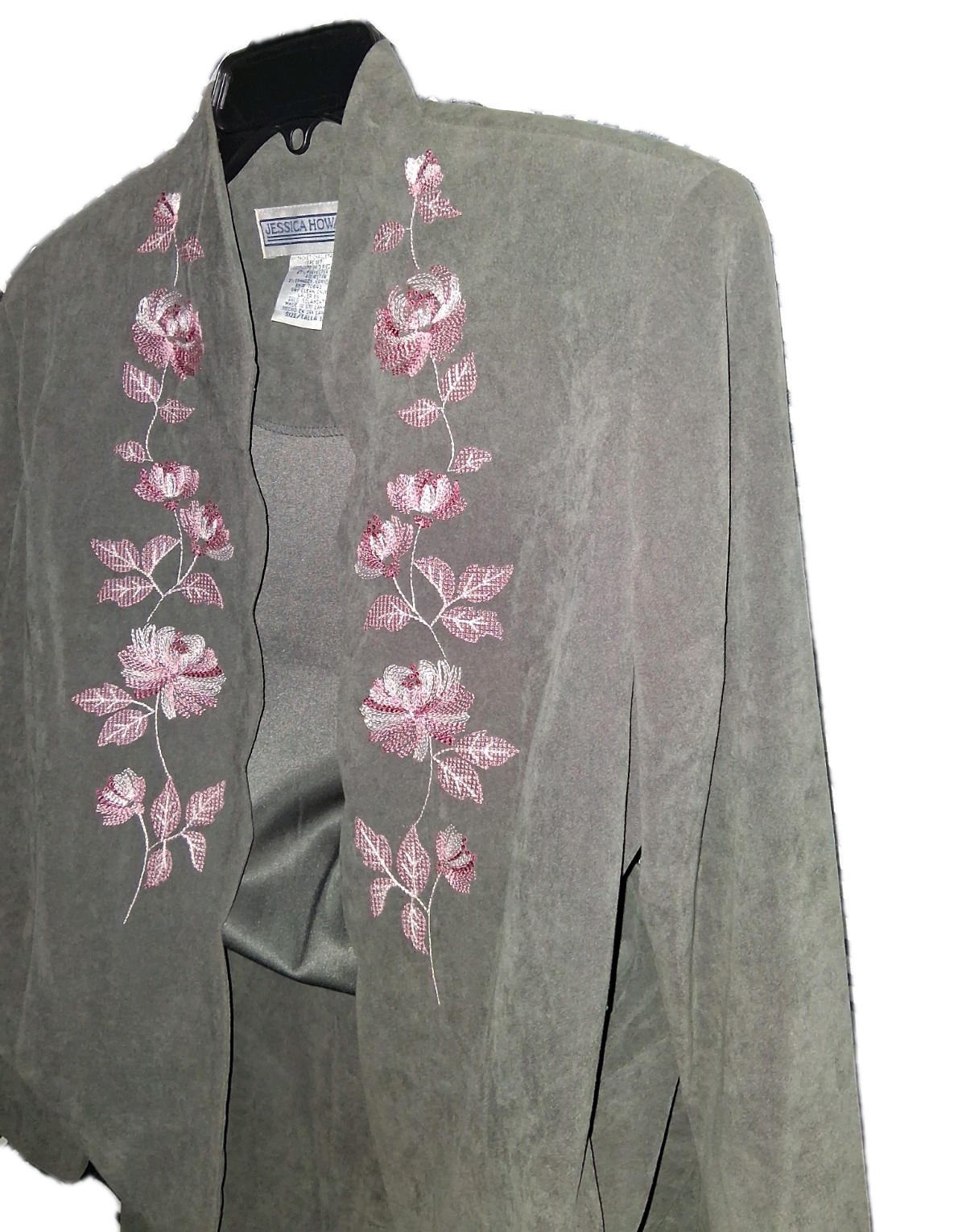 VTG 80s Jessica Howard Scalloped Edge Embroidered Floral Jacket, Pants Set Boho