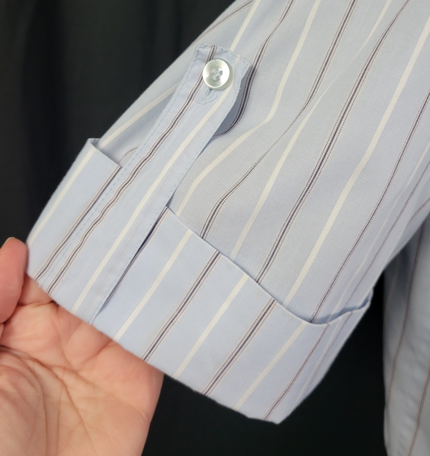 Vintage Miss Fashionality Blue/Black/White Striped Top w White Collar Size 17/18