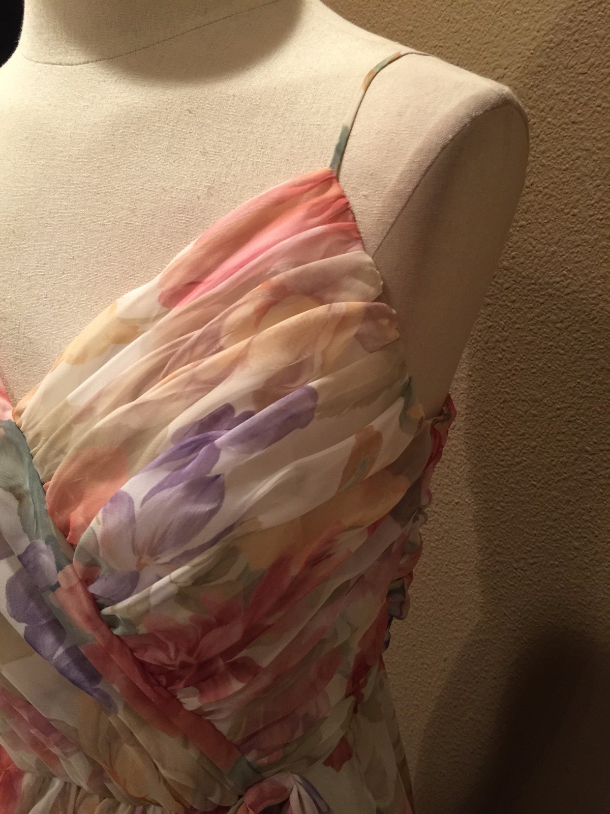 Frank Usher 10 M Floral Ruched Luxe Cottage Core Dress W Spaghetti Straps