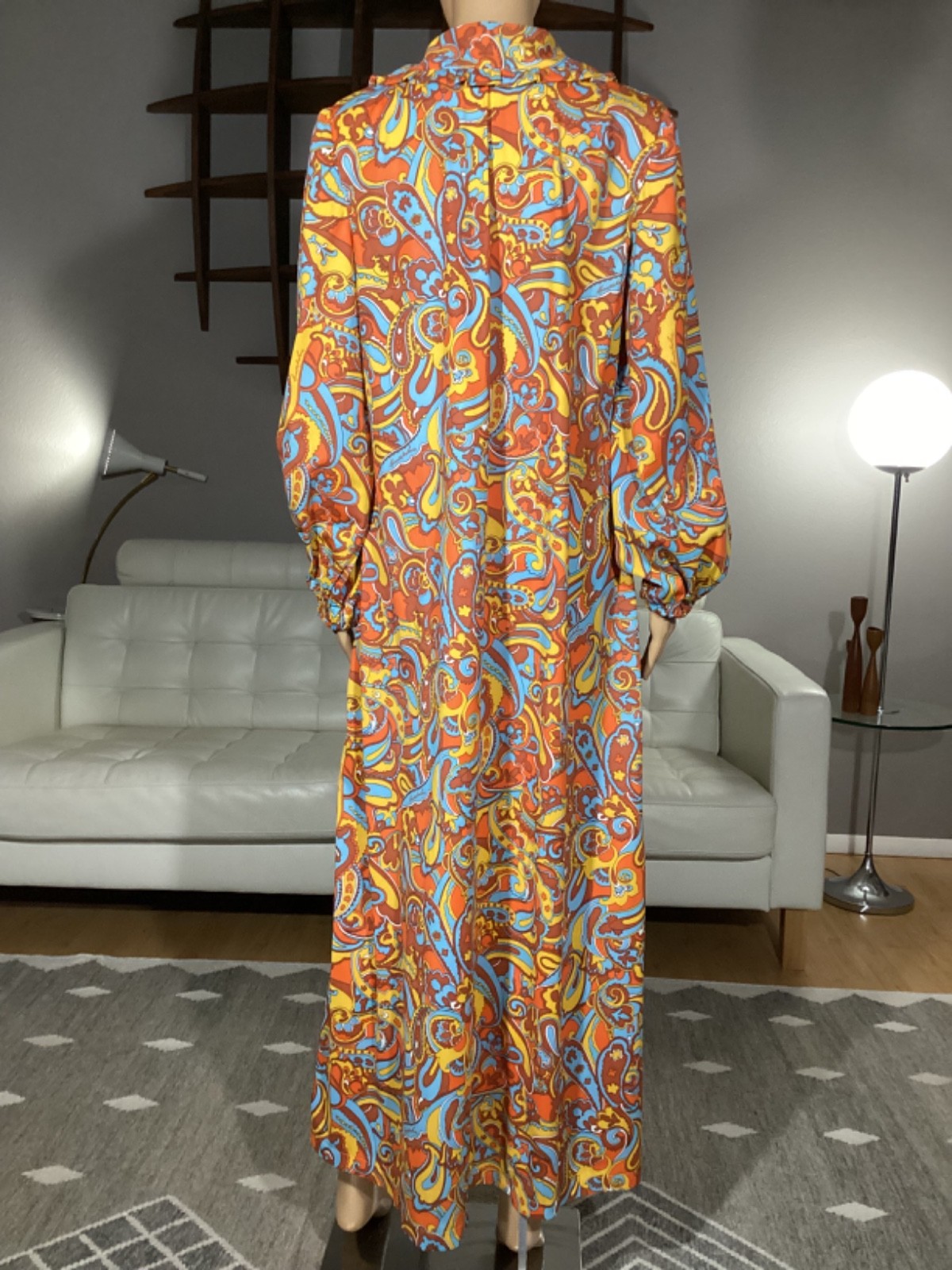 Vintage 60s 70s Psychedelic Paisley Maxi Dress Signature Fabric Kenneth Jay Lane
