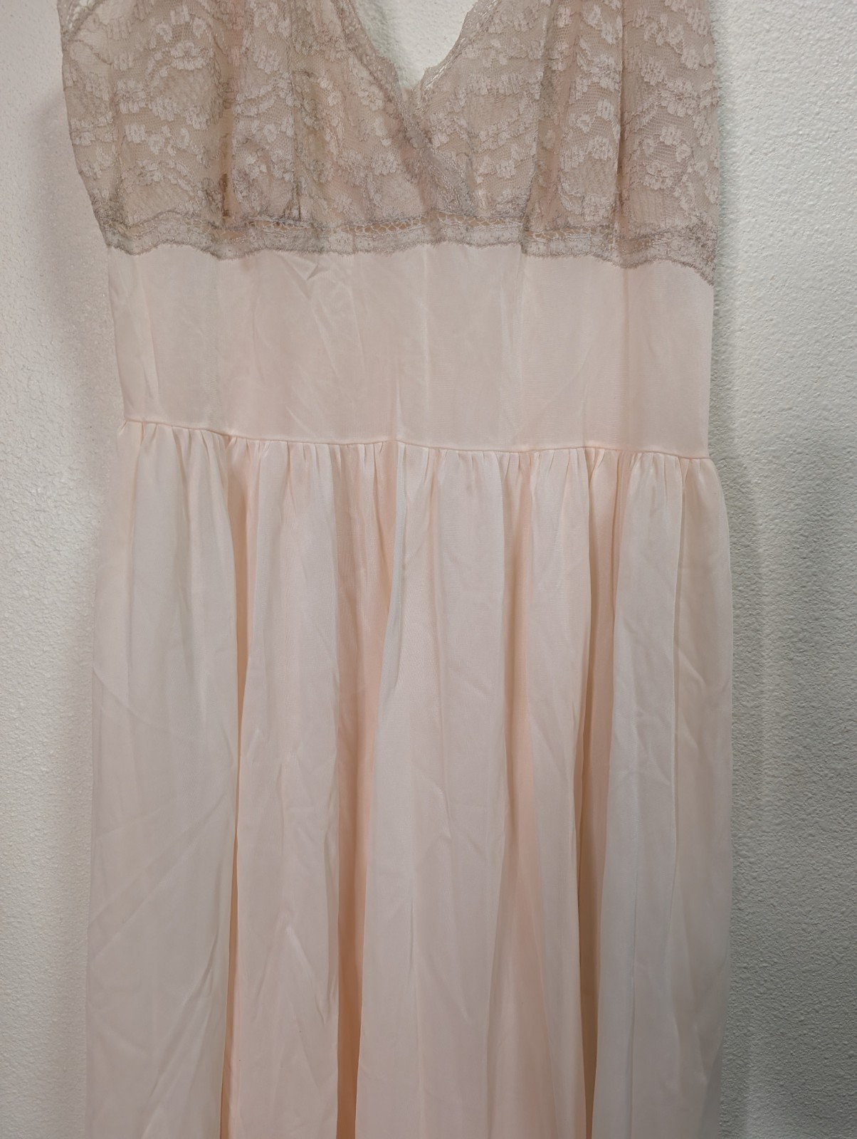 Vintage Blush Peach Lace Chiffon Gown Bardot Style Romantic Bridal Lingerie Slip