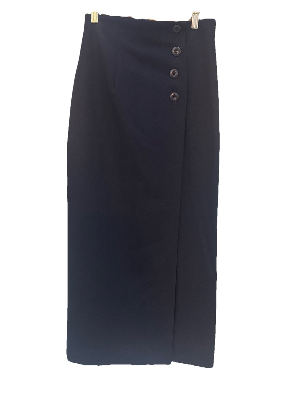 Vintage Ann Taylor Women’s 2 Navy Wool Wrap Maxi Pencil Skirt 4Button Front Slit