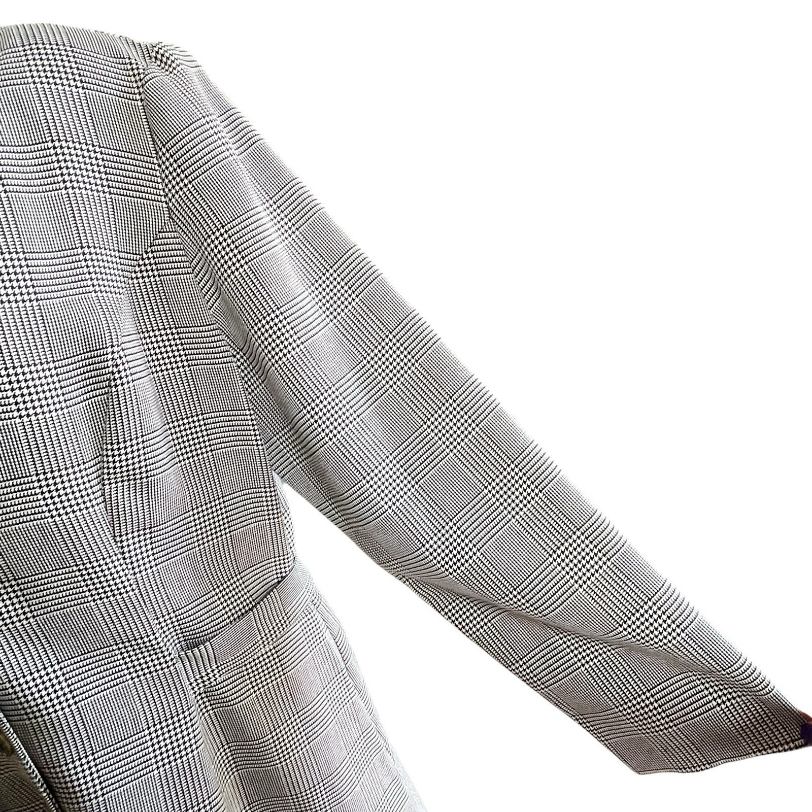 Vintage Sz 16 Classic Houndstooth Collard Shirt Dress Shoulder Pads Unlined USA