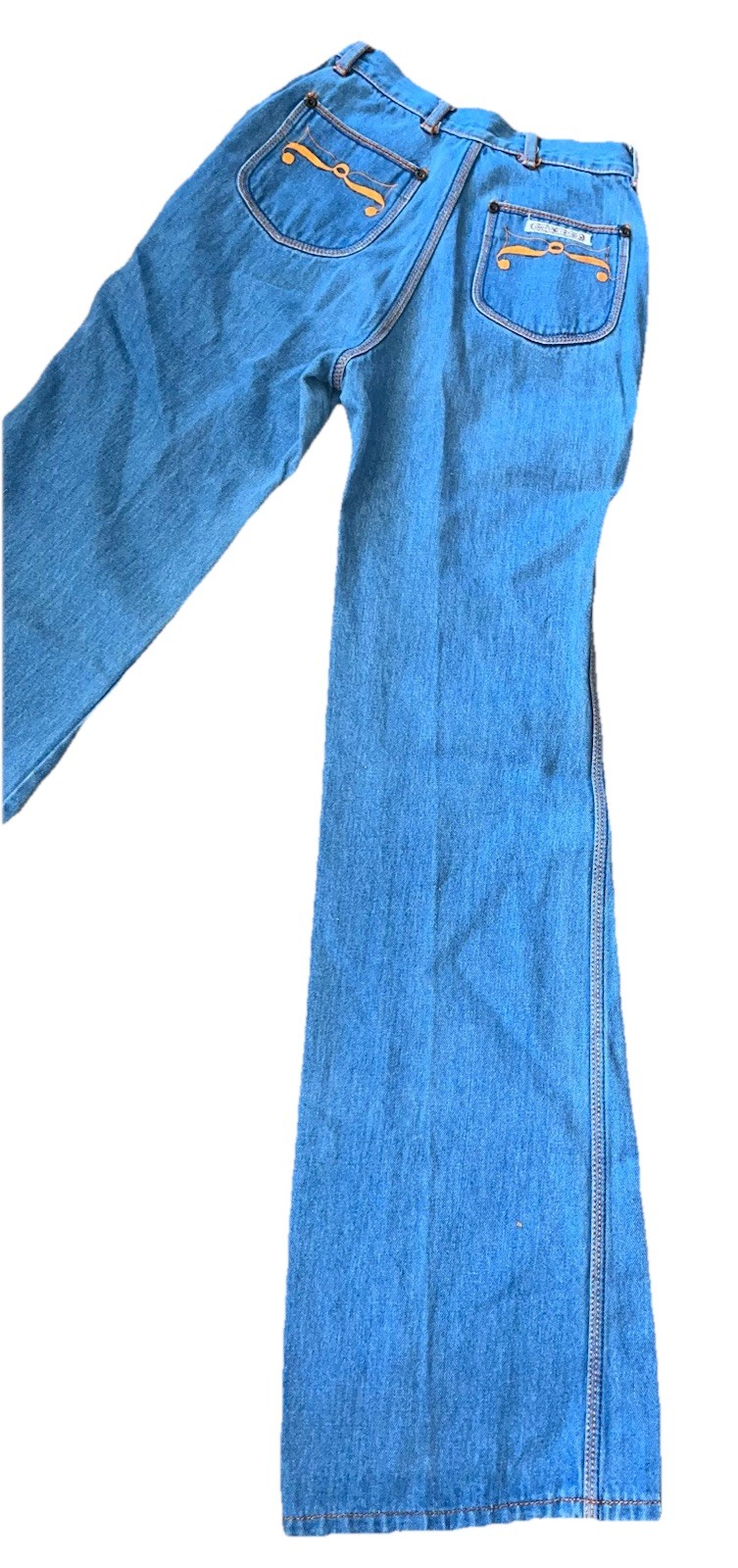 1970s Poor Little Rich Girl Jeans | 24” Waist x 33” | Vintage Flared Bells RARE!
