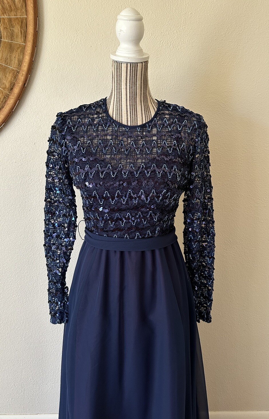 Vintage 70s Bradley’s Blue Sequin Formal Dress Woman’s M