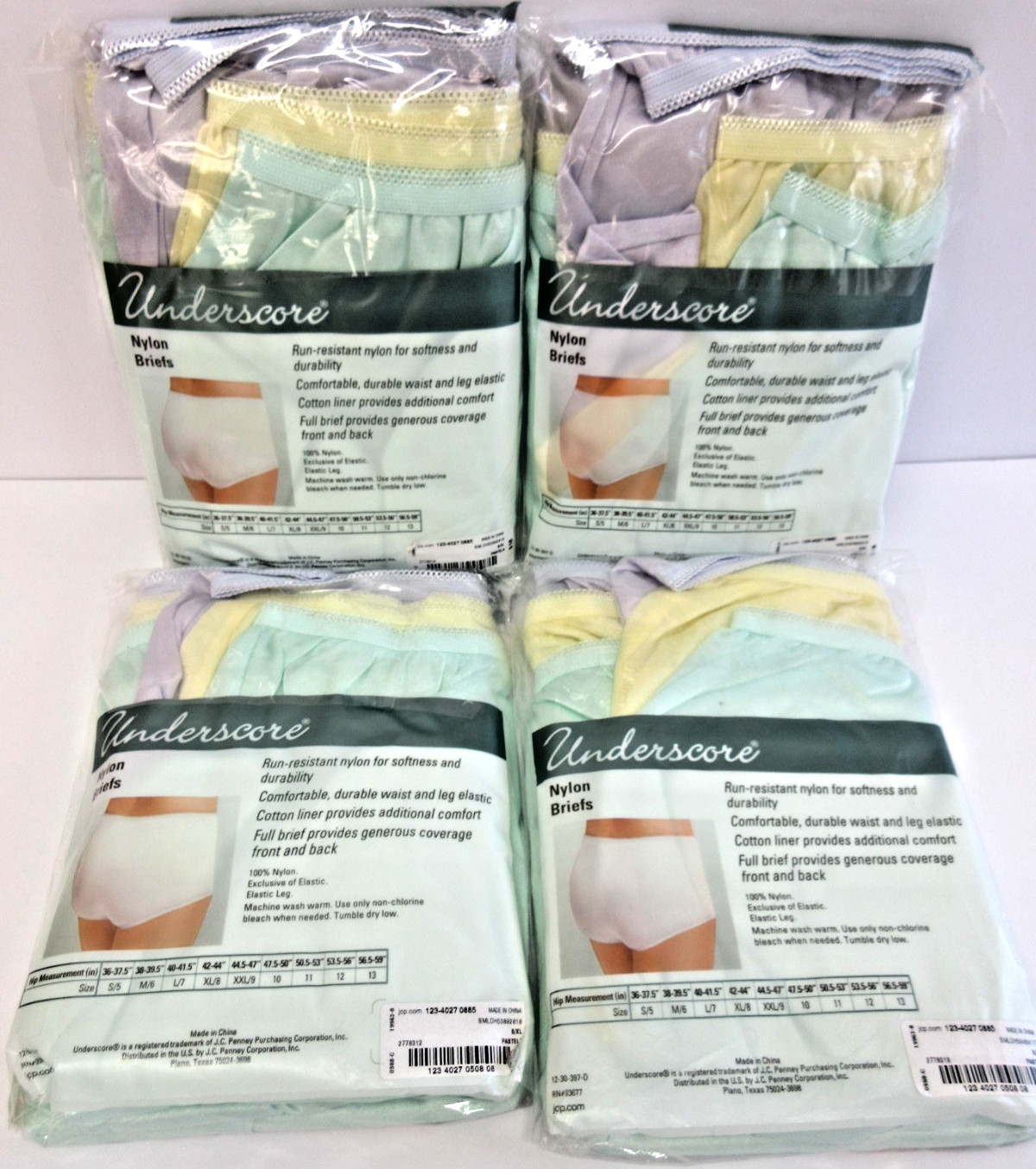 JCPenney Underscore Panties Hi-Waist Briefs 4 pkgs of 3=12 Pairs Sz XL/8 Pastels