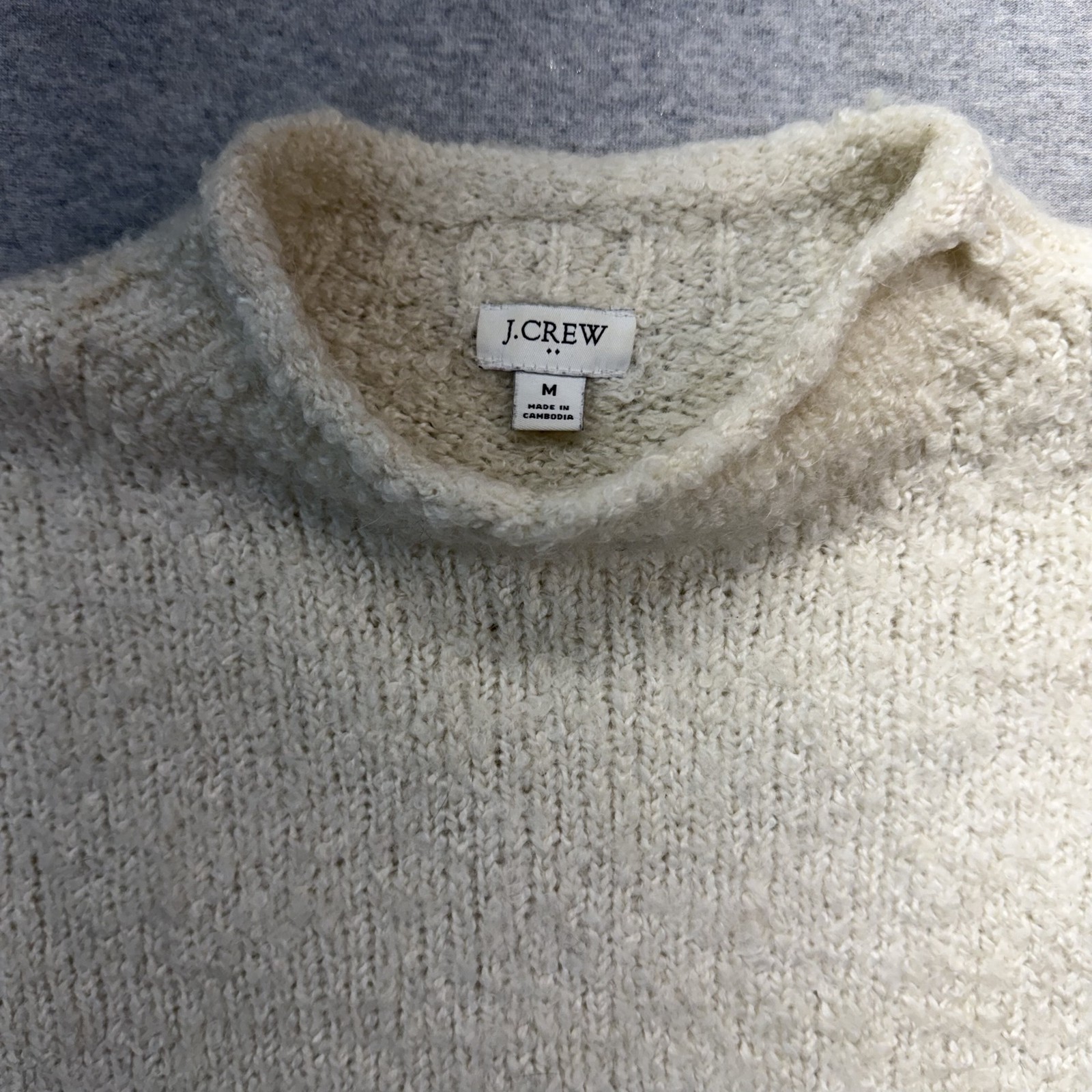 J Crew M Cream Mock Neck Knit Boucle Wool Alpaca Sweater