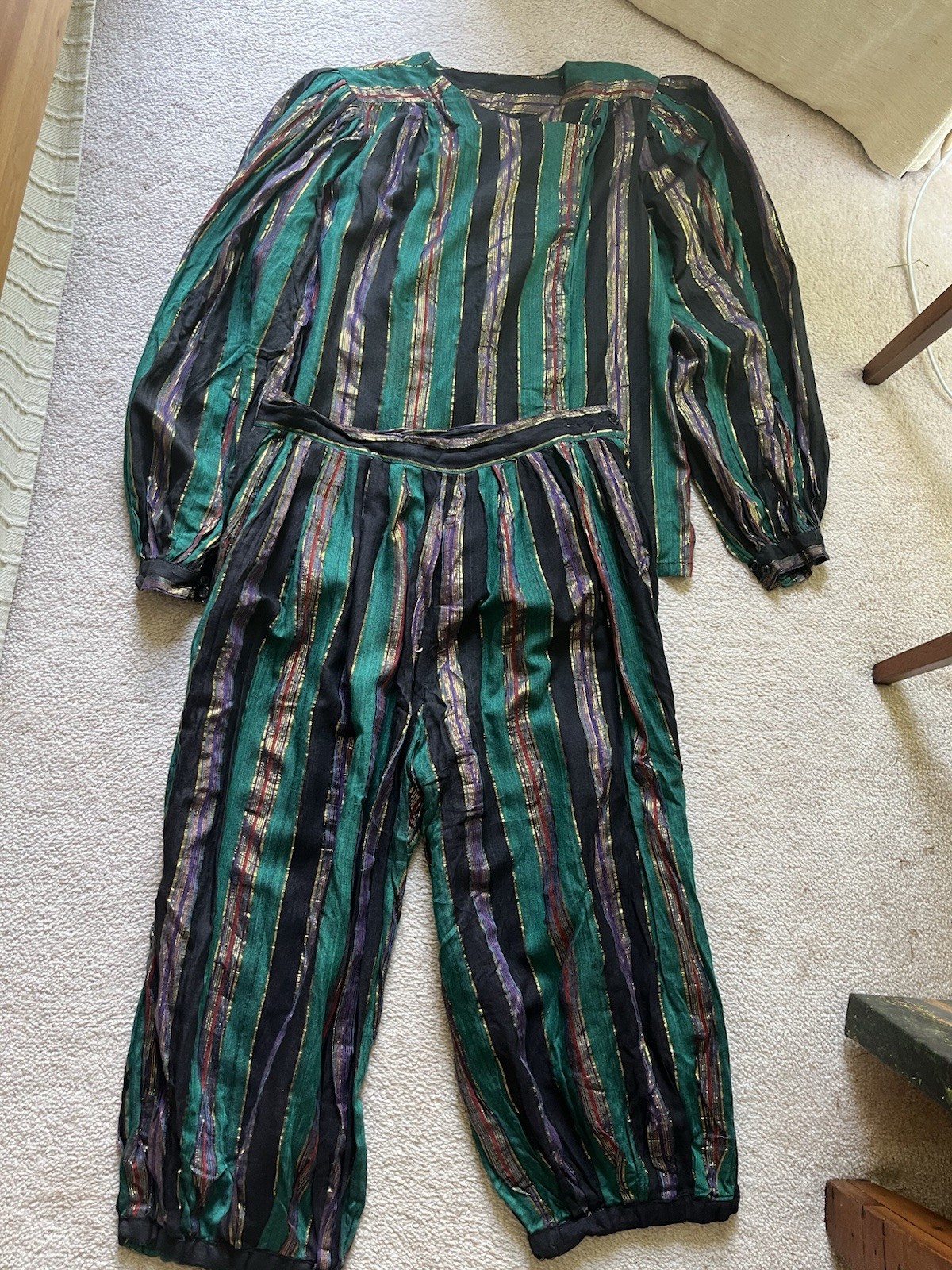 Supercraft Vintage Harem Pant Set . Rayon With Metallic Threads. Top/M Pants/lg