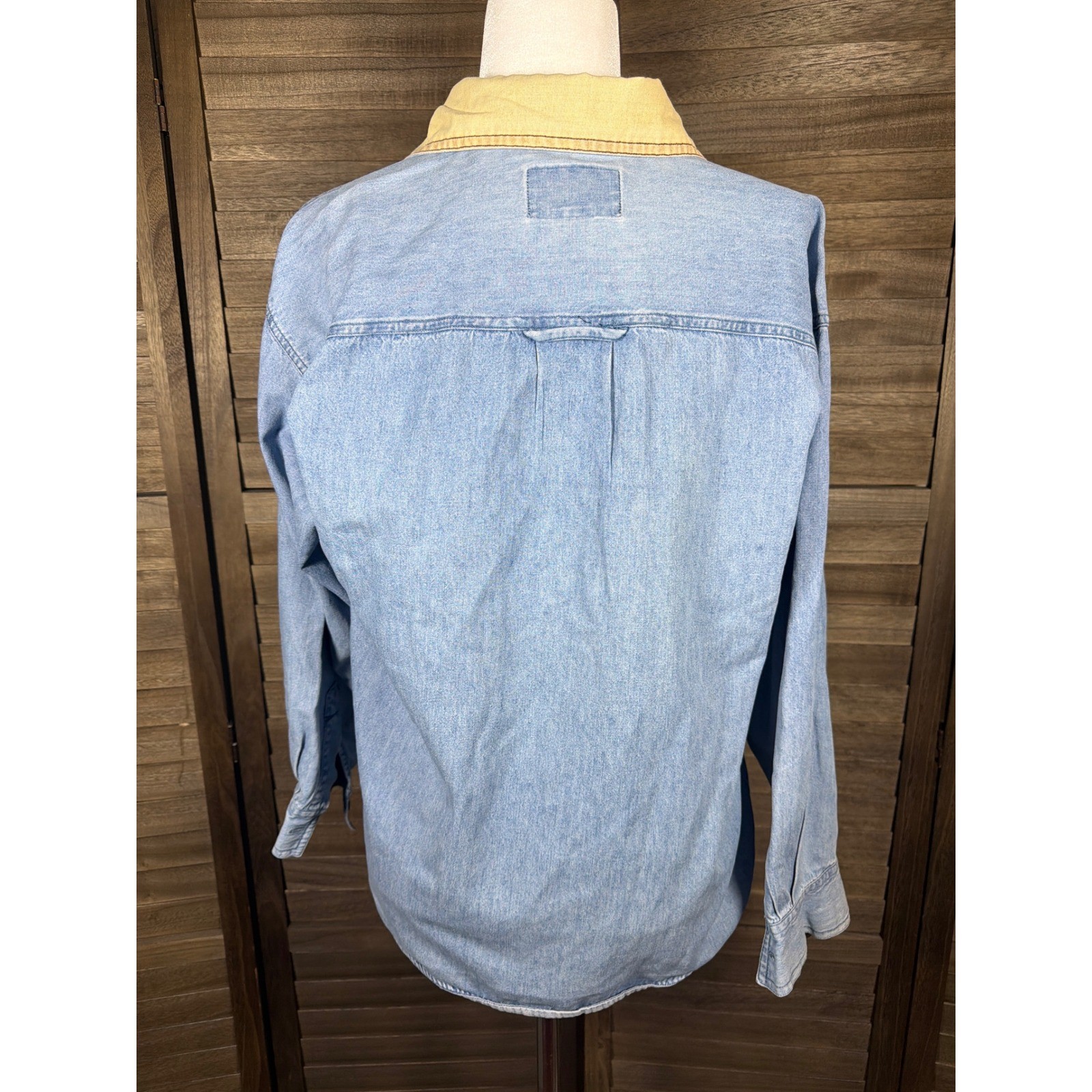 Vision I Vintage Western Denim Shirt Embroidered Cowboy Light Wash Blue Medium