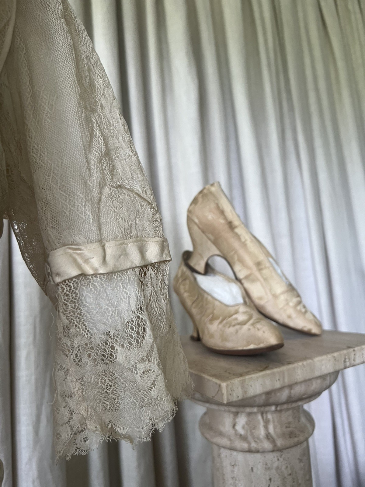Stunning Antique Edwardian Silk Lace Wedding Dress with Original Shoes