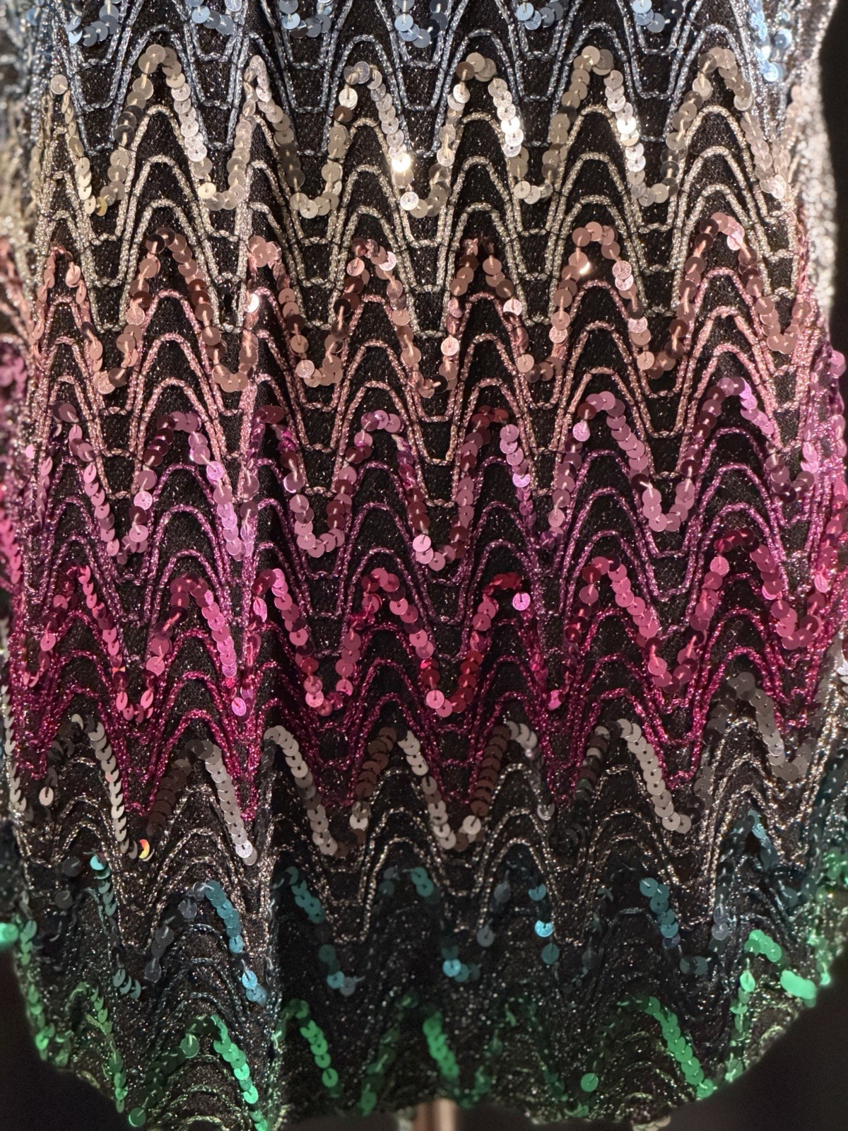 Vintage Rhapsody Size 42 Rainbow Sequin Zig Zag Party Top Made USA
