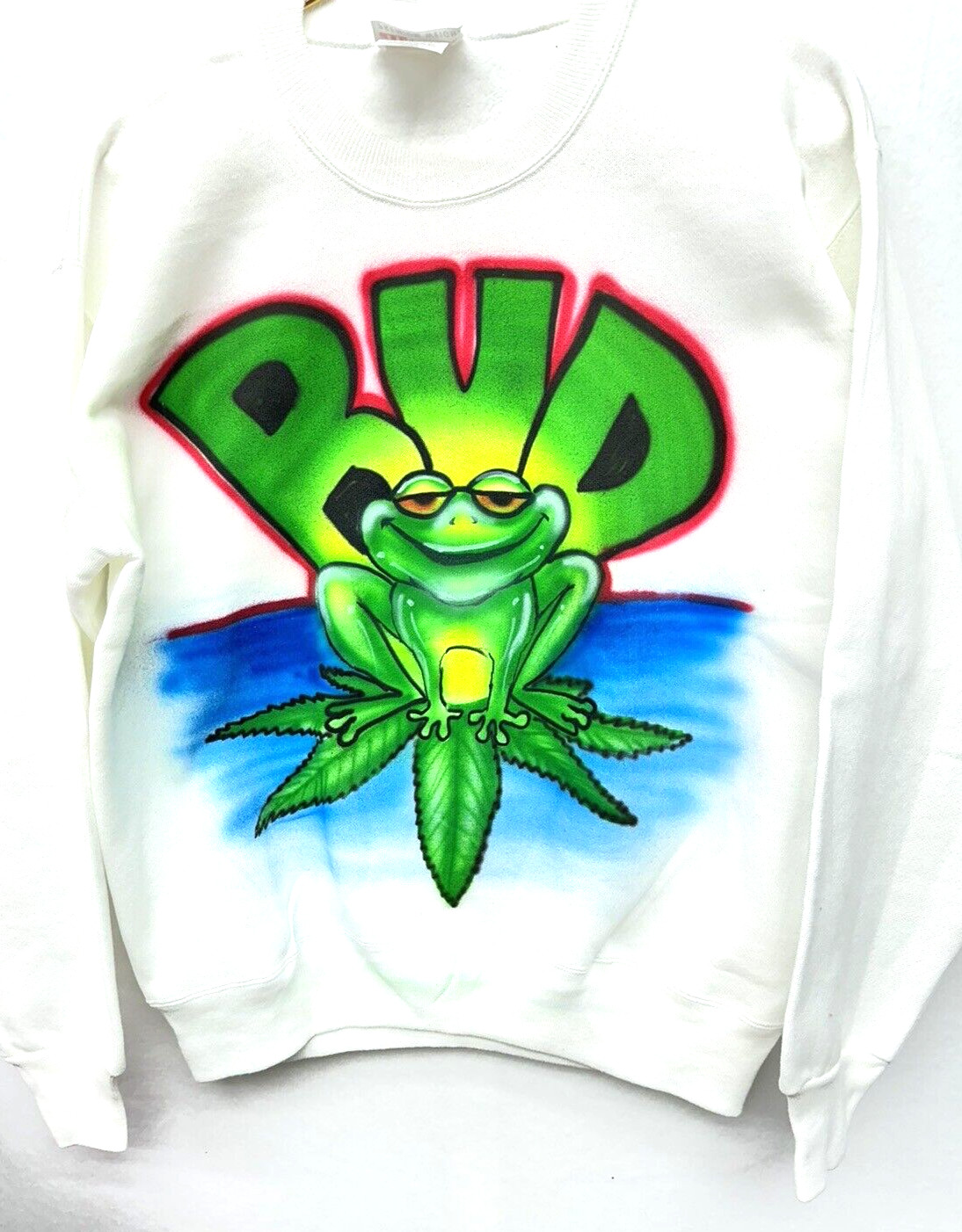 Vintage Air Brushed Budweiser BUD Frog Hanes Premium Weight Sweatshirt Sz M READ
