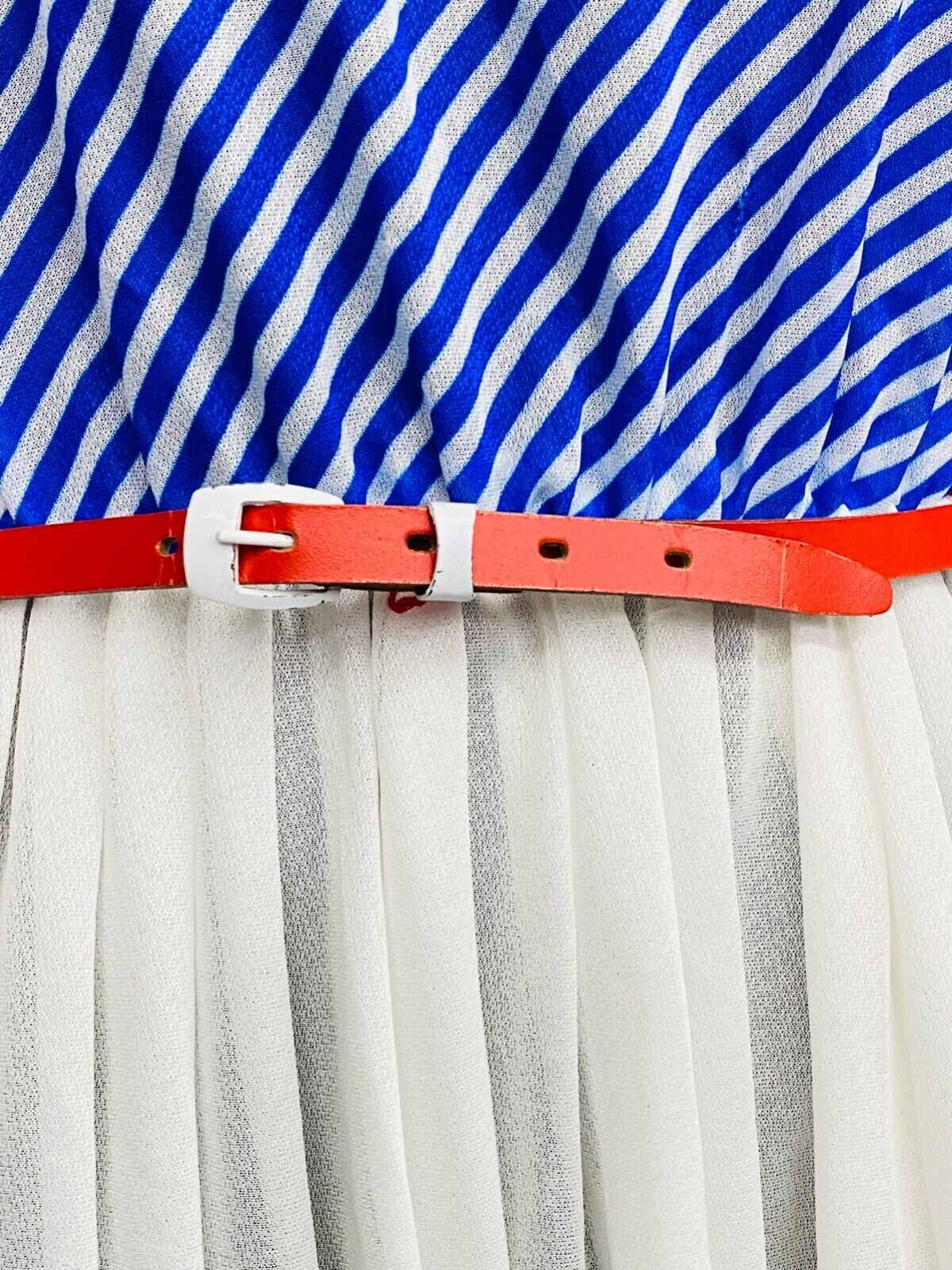 Vintage 1970s red white blue dress, 1940s style stripes deadstock NWOT S M