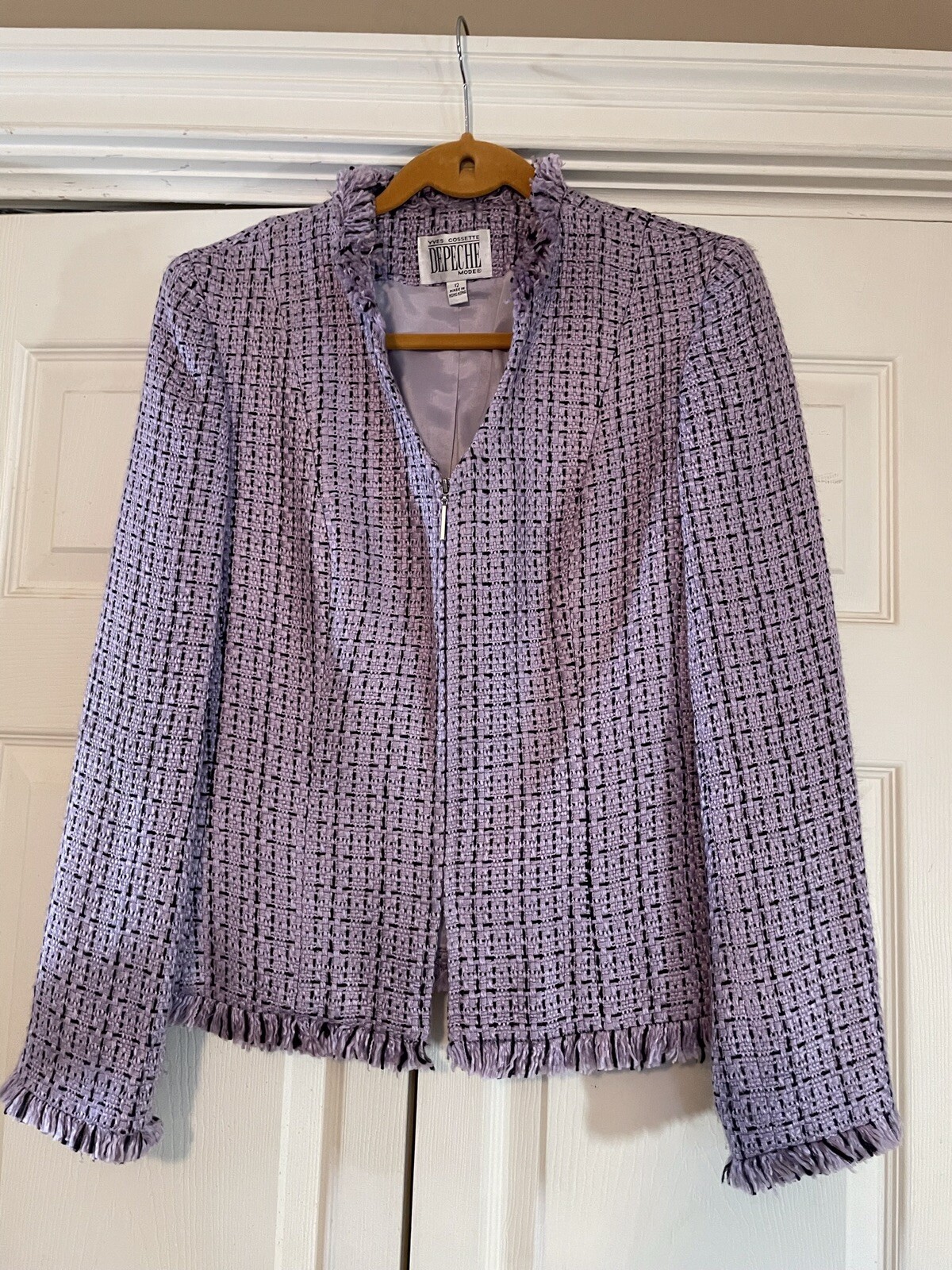 Vintage Yes Cossette Depeche Skirt Jacket Suit Purple Black Tweed Size 12