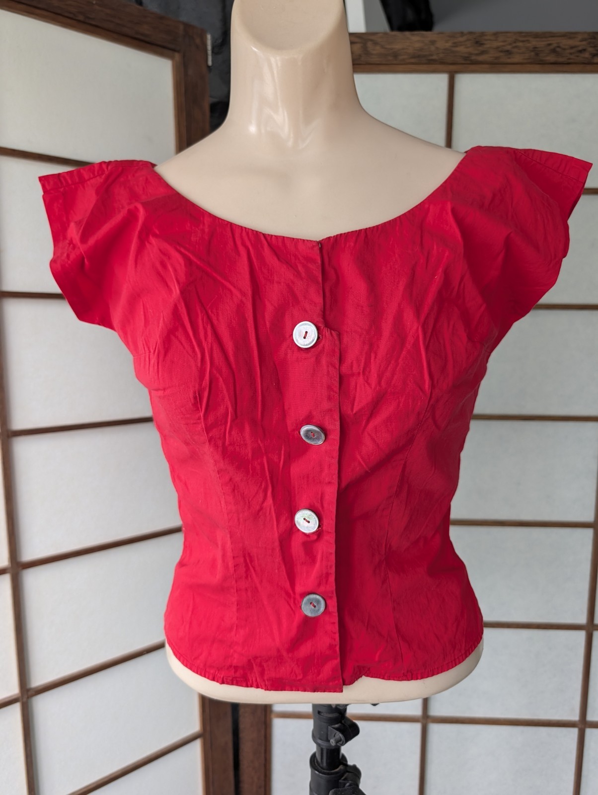 Vtg Best & Company 5th Ave Red Cotton 1930s/40s Top Blouse Pin-up Sz XS/S LOOK