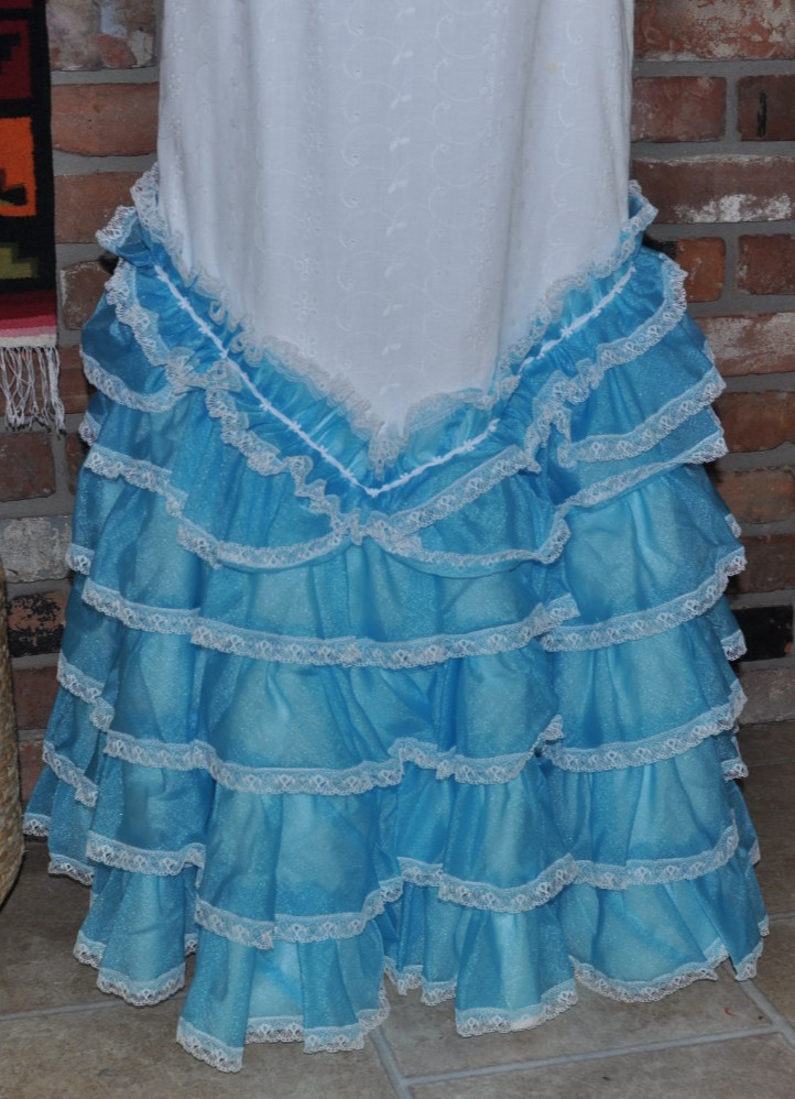 Vintage Klondike Costume Tiered Lace Ruffle Bustle Sleeveless Gown Dress M