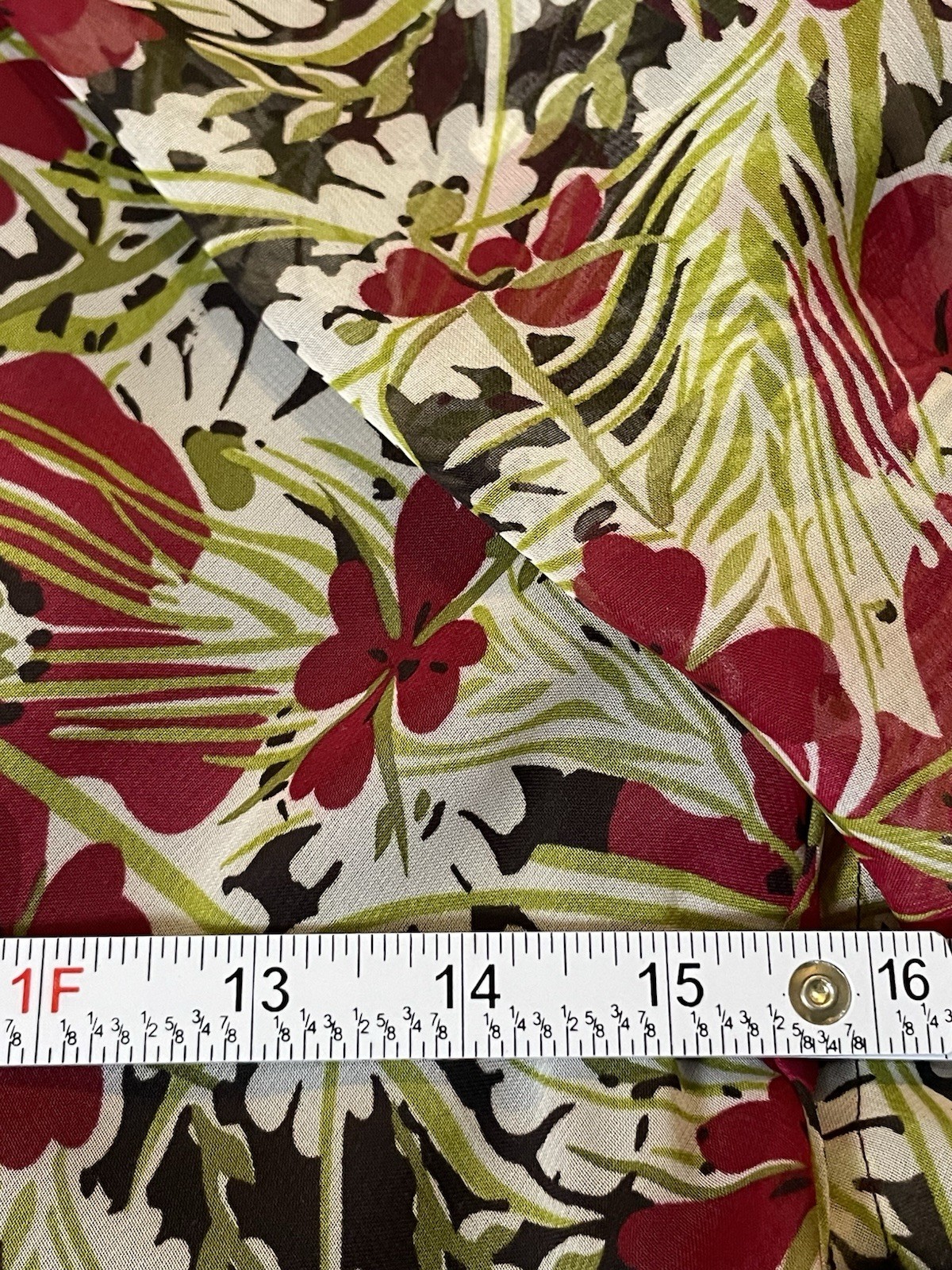 80’s R&K Originals Layered Floral Dress 8P Green Red Chiffon Career Boho Party