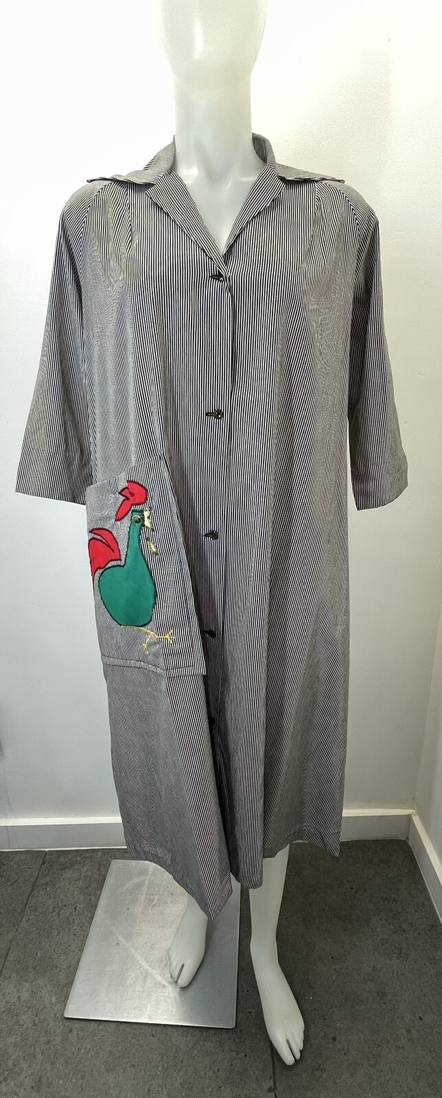 VTG 60s Grandma-core House Dress Lounge Rooster Pocket Stripe SZ L (NWT