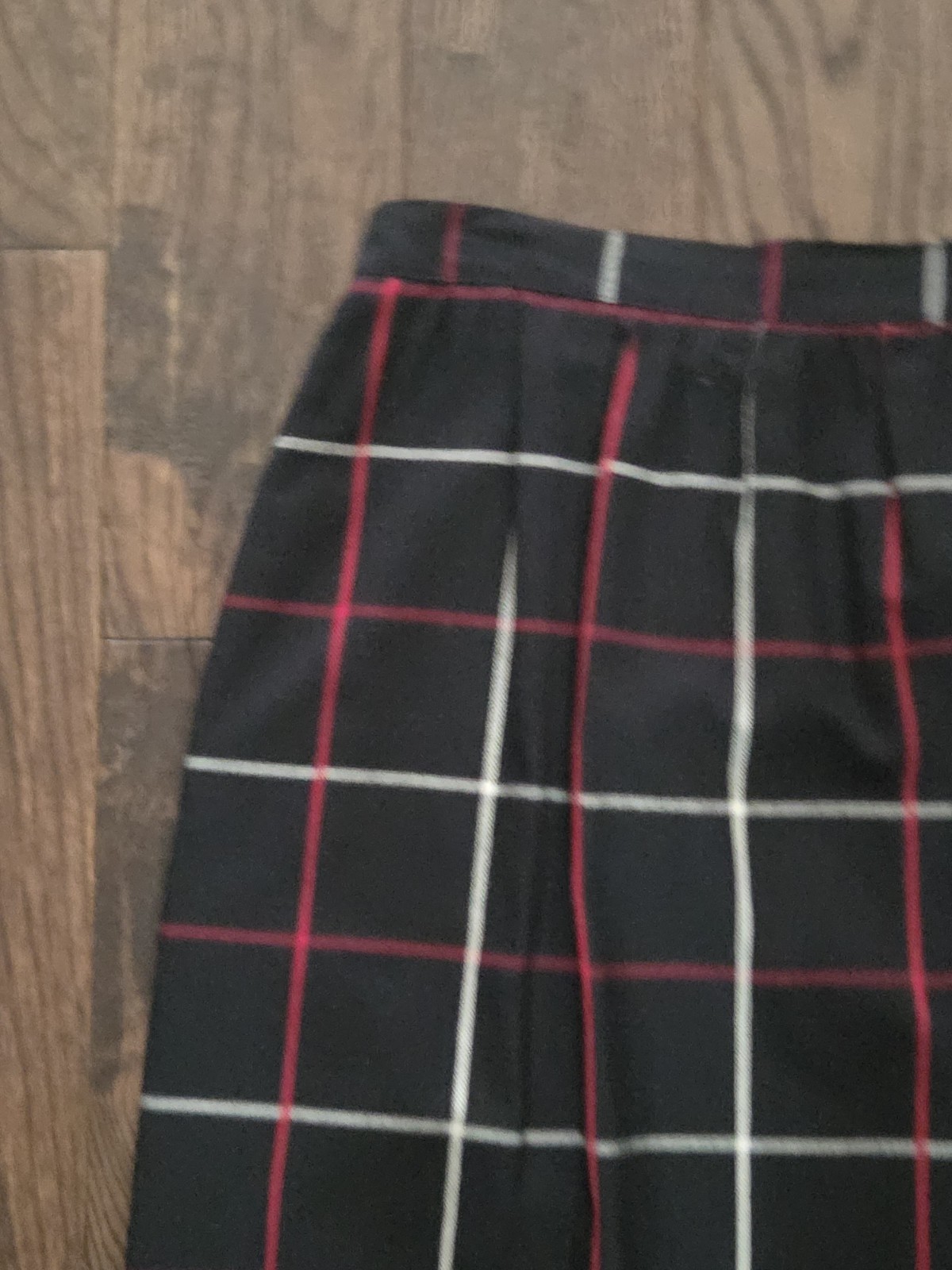 Vintage Black Windowpane Plaid Midi Skirt Red White High Waist ALine Side Button