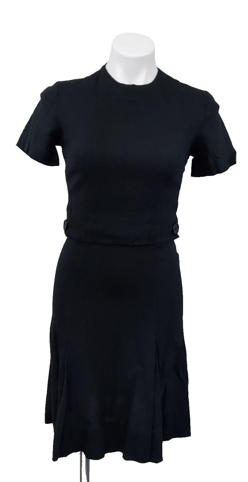 Vintage 1960s Alison Ayres Original Black Linen Dress | Rockabilly Day Dress XS